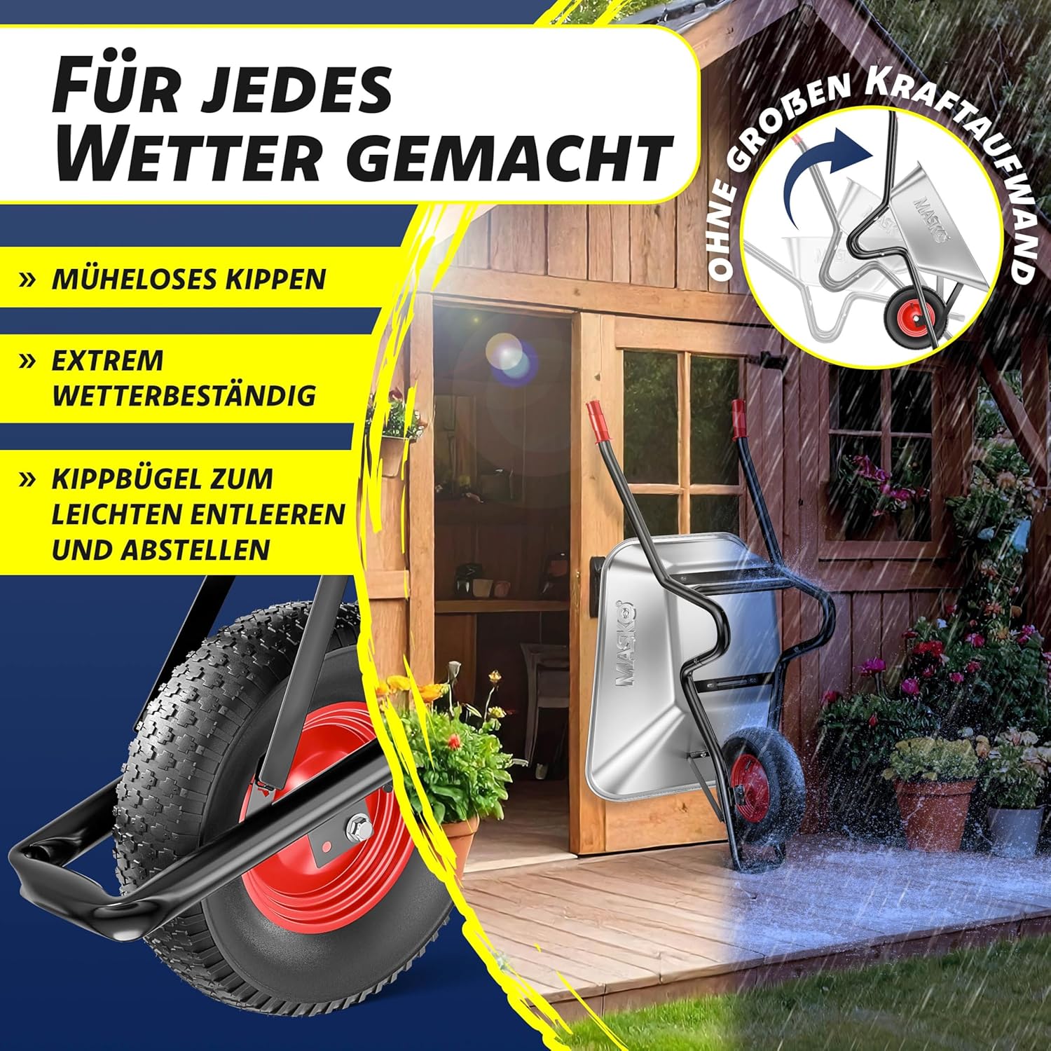 Thumbnail 3 de MASKO Schubkarre 100 l 250 kg mit 16 Zoll Luftreifen