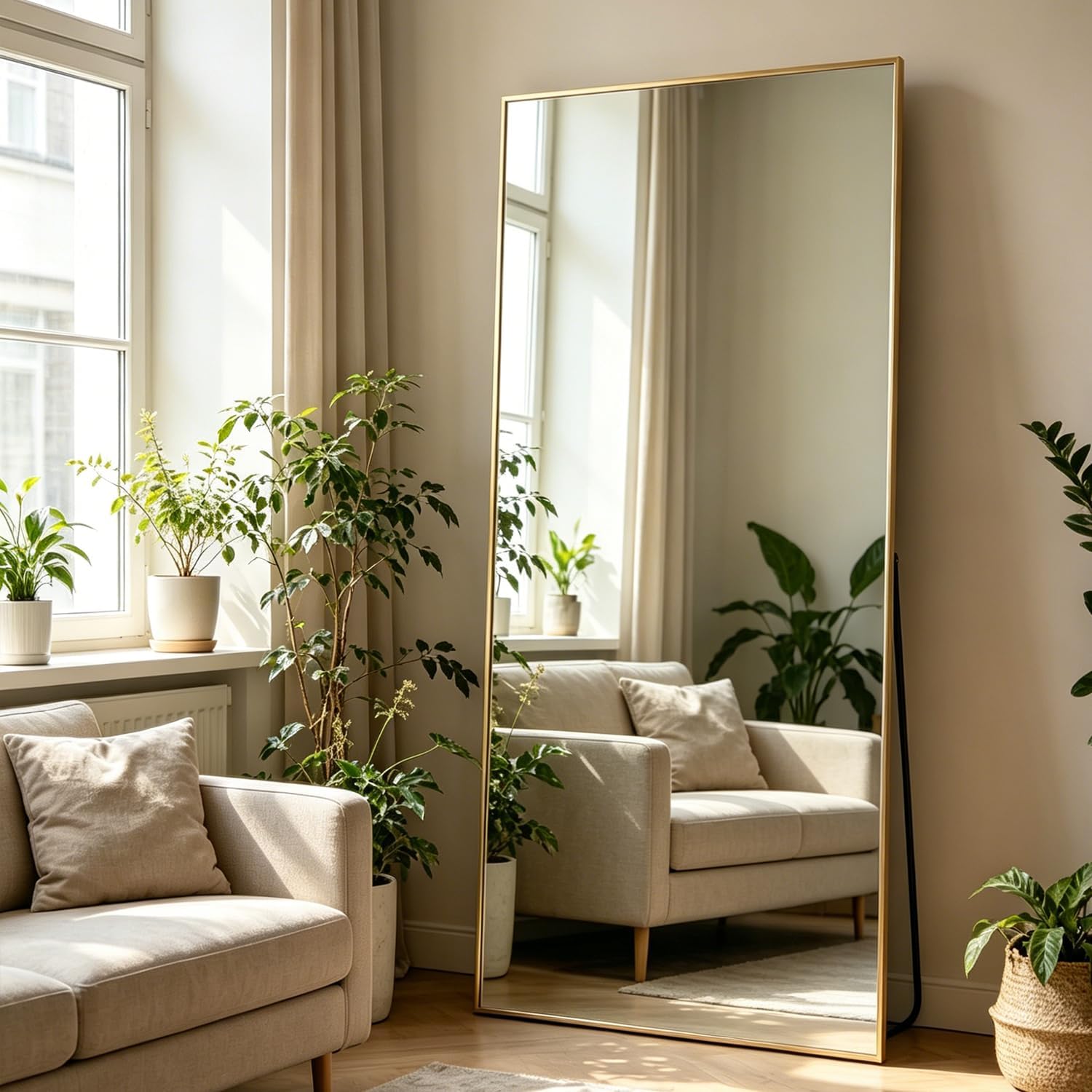 Detalle de NEUWEABY vloerspiegel 180 x 80 cm met goudkleurig aluminium frame