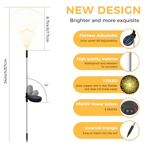 Detalle 2 de CNMTCCO 2 Stück Solar Feuerwerk Gartenlichter – 120 LED IP65, Warmweiß, DIY-Deko für Hof, Terrasse und Rasen