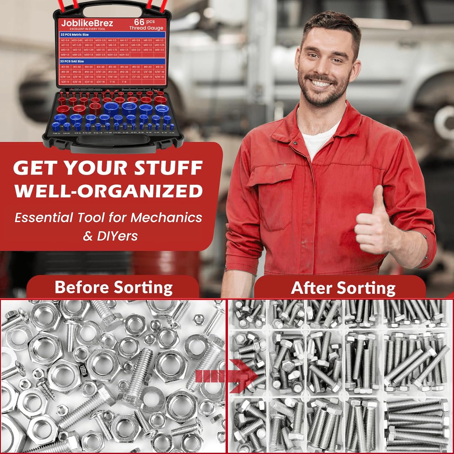 Detalle 2 de JoblikeBrez 66-Piece Thread Checker Set, SAE and Metric Sizes