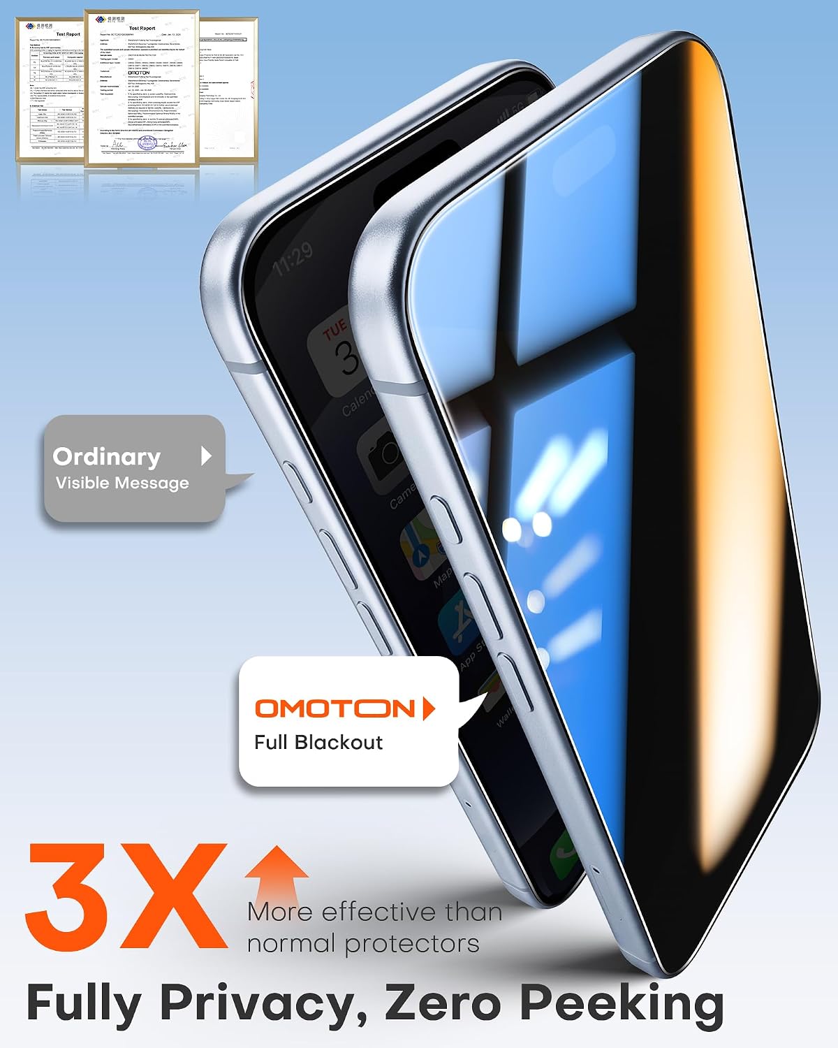 Detalle 1 de OMOTON iPhone 18 Pro Privacy Screen Protector, 2-Pack with 28° Filter