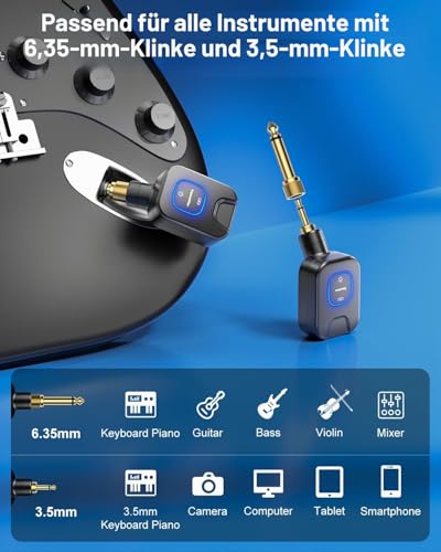 Detalle de New Bee 5.8GHz Kabelloses Gitarrensystem mit Ladebox – Zuverlässige Bühne und Studio-Feeling