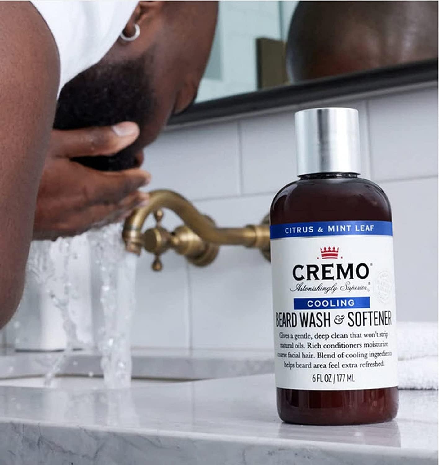 Detalle de CREMO Cooling Shampooing Revitalisant pour Barbe – 2-en-1 rafraîchissant, 177 ml