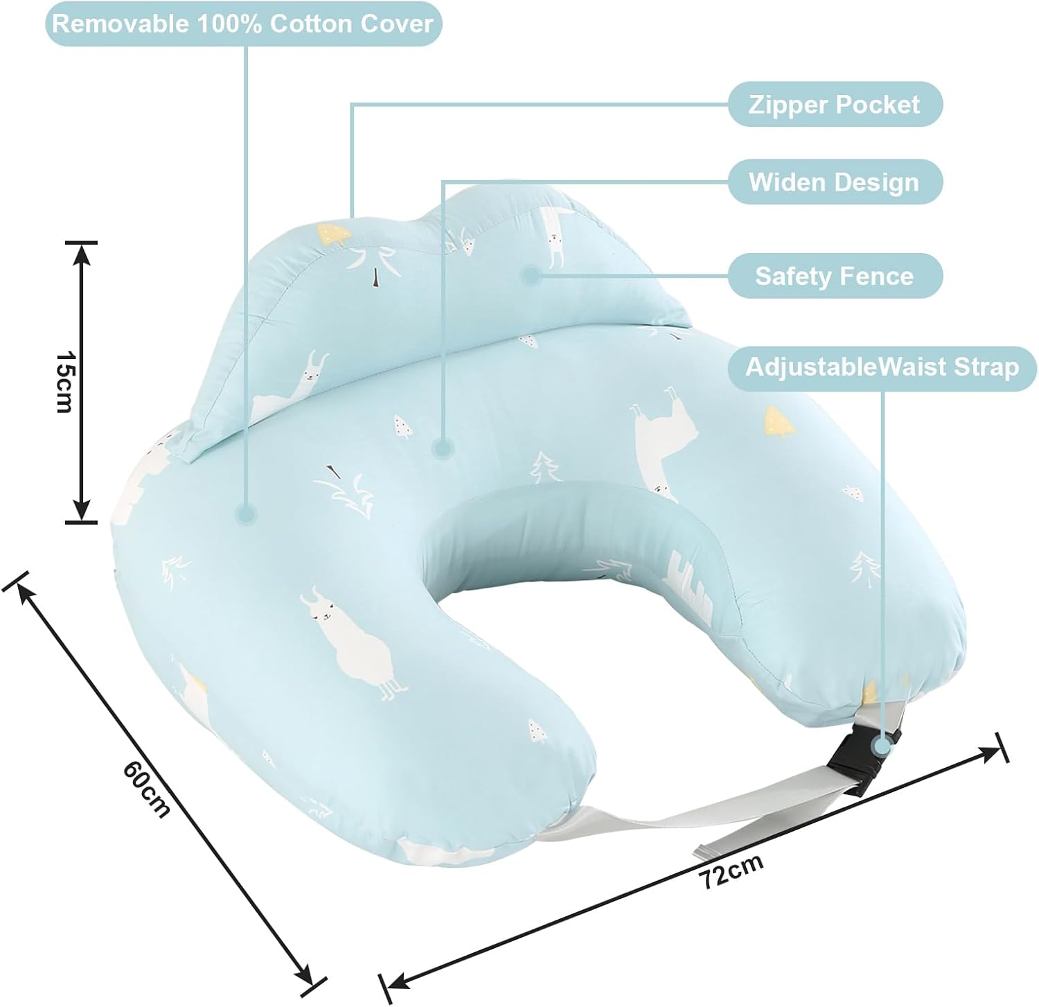 Thumbnail 5 de SHANNA Stillkissen XXL – Multifunktionales Nursing Pillow mit verstellbarem Taillengurt, Weißer Bär, 65 × 55 × 12 cm