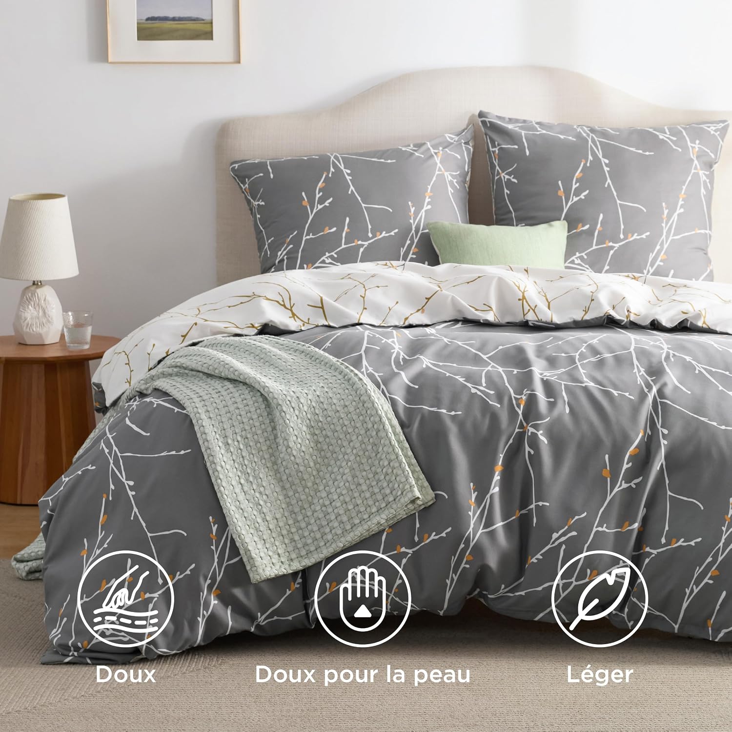 Detalle 2 de Bedsure Housse 220x240 cm Parure Réversible