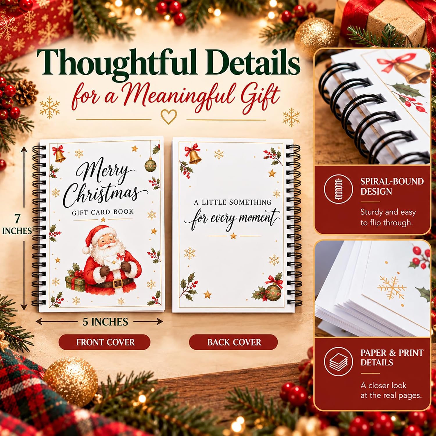 Detalle 1 de AZHAIBUQI Christmas Gift Card Book, 5x7-Inch Spiral-Bound Booklet, 10 Festive Designs