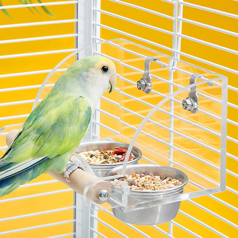 Thumbnail 6 de Bird Food Water Bowl with Wooden Stand for Parakeets and Small Birds