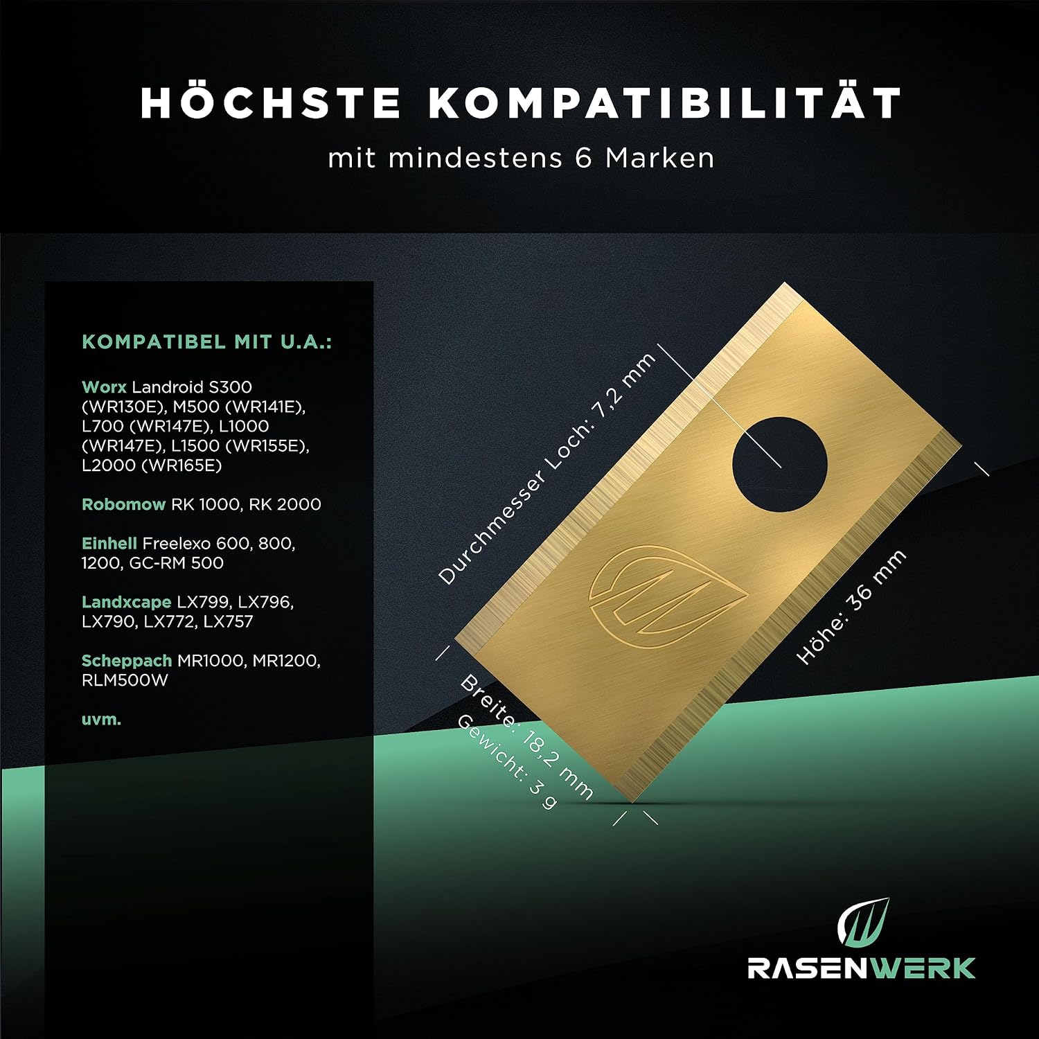 Thumbnail 2 de RASENWERK Hochwertige Mähroboter Messer mit Schrauben – 60er Ersatzmesser-Set kompatibel mit WORX, LandXcape, Zoef Robot & Einhell