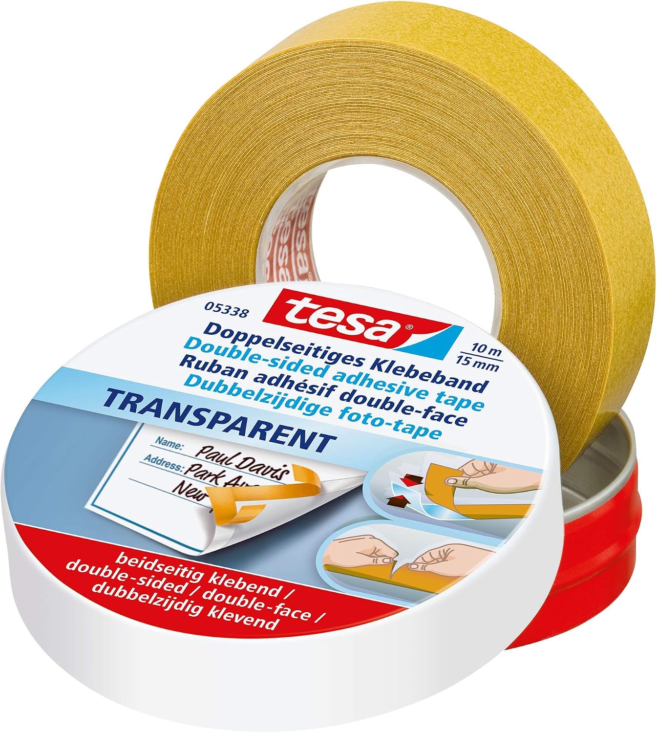 Detalle de tesa Doppelseitiges Klebeband extra dünn 10 m × 15 mm – in Metallbox, stark klebend