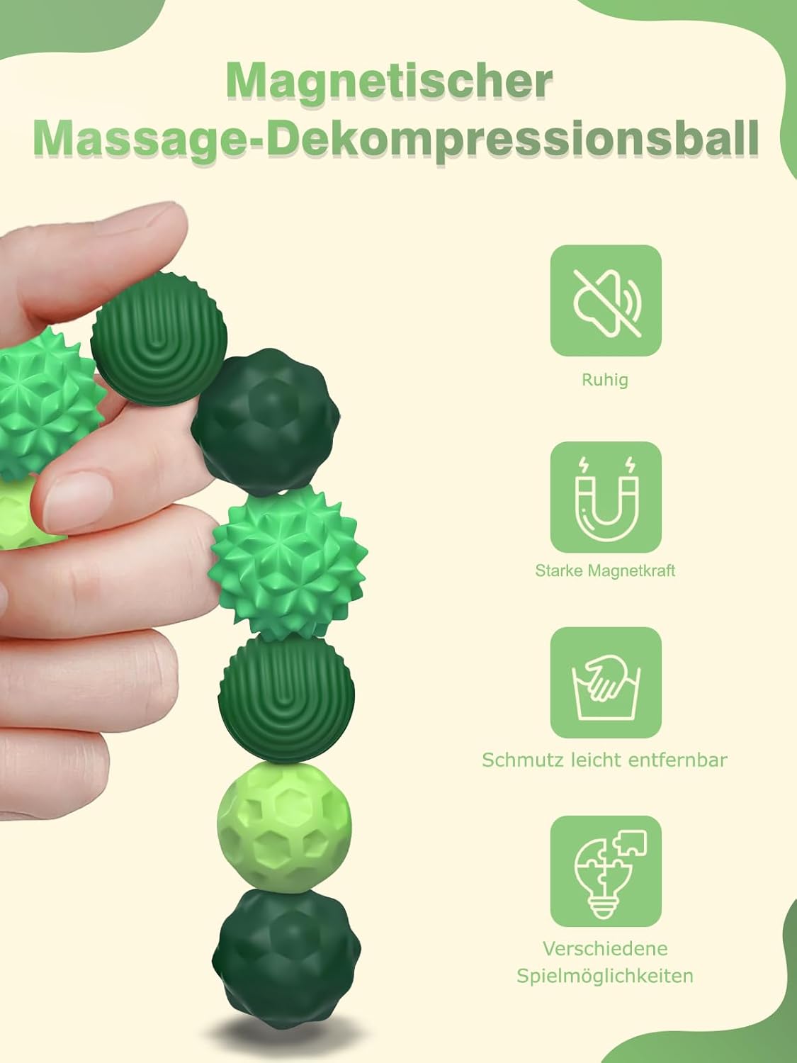 Detalle de 8 Stück Magnetische Fidget Toys: Grüne Silikon-Globus-Bälle für Stressabbau, Sensorik & Fokus