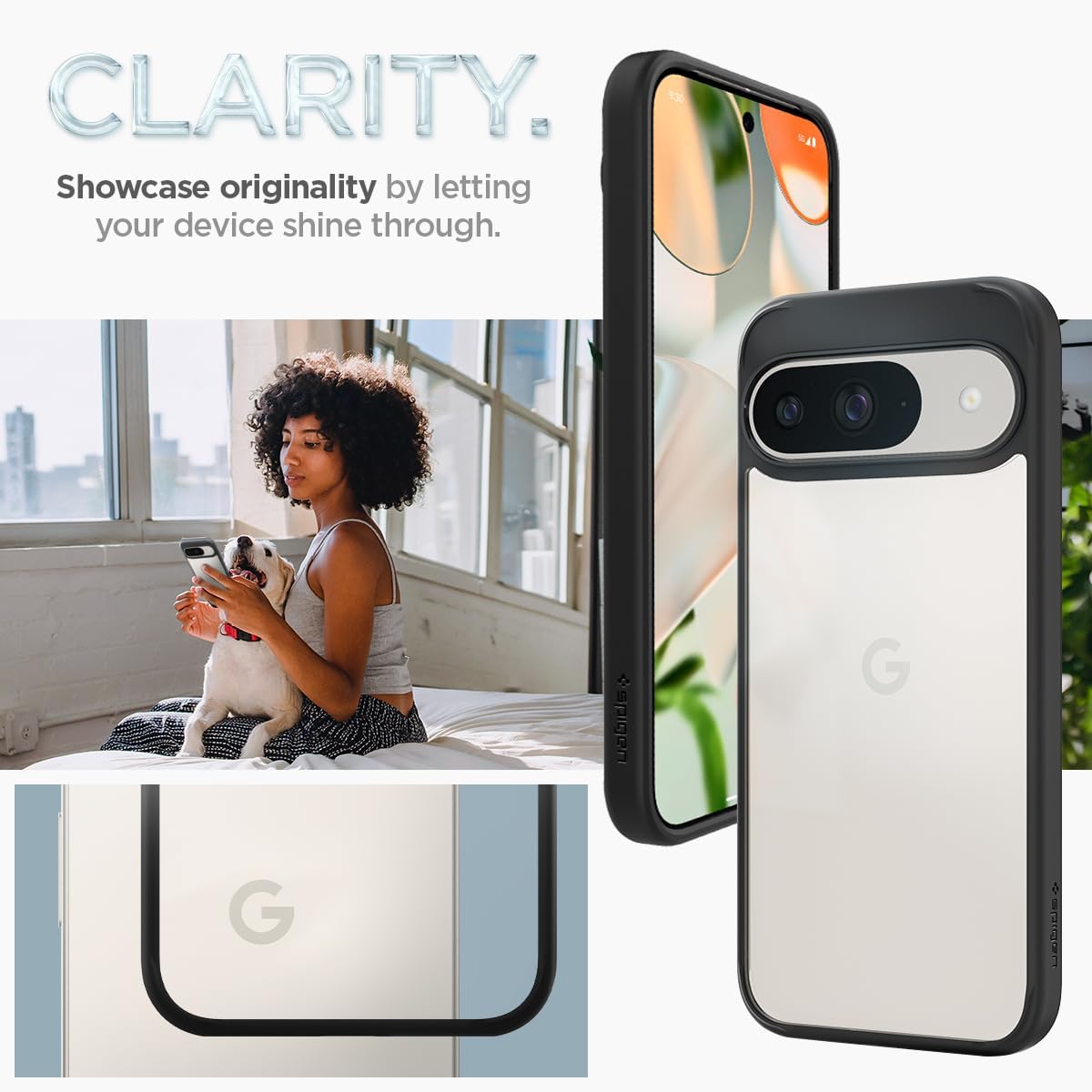 Detalle de Spigen Cover Ultra Hybrid compatibile con Google Pixel 9/9 Pro – Nero opaco