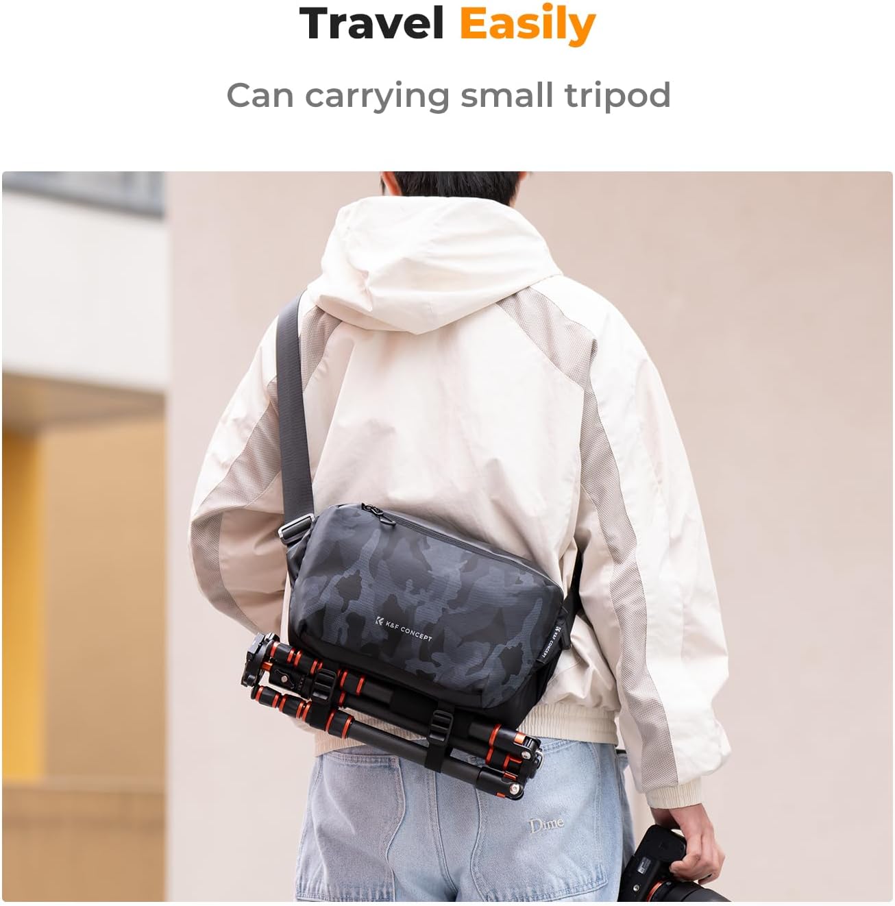 Detalle de K&F CONCEPT borsa a tracolla impermeabile per fotocamera (10L) con divisori e tasca tablet fino a 9”