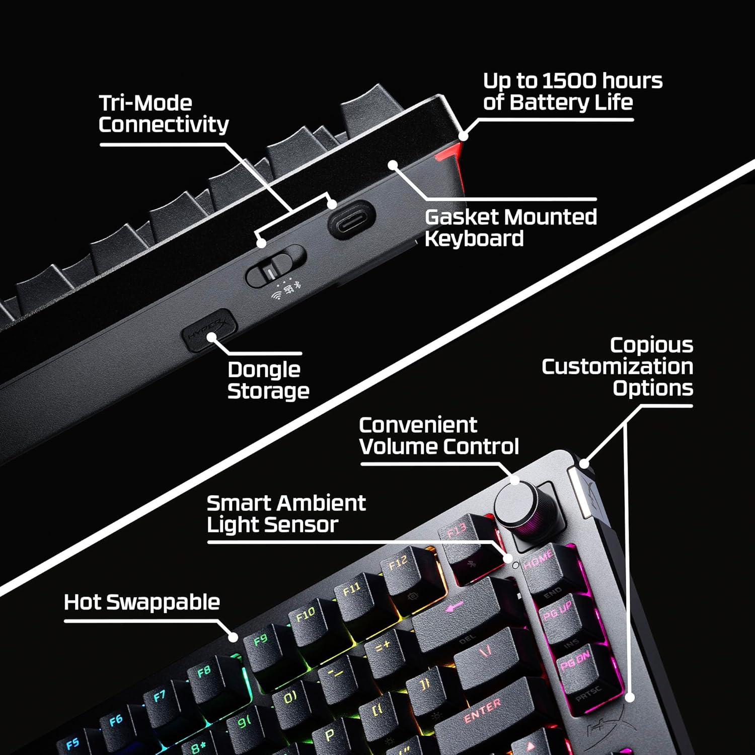 Thumbnail 4 de HyperX Alloy Rise 75 Wireless (75% Hot-Swap) – Dual-Wireless + Bluetooth Gaming-Tastatur, QWERTY US Layout
