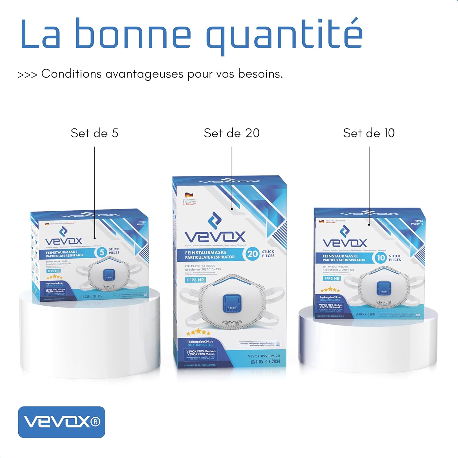 Thumbnail 5 de VEVOX® Masque FFP3 - Lot de 20 pour Travaux, Chantier et Bricolage avec Valve