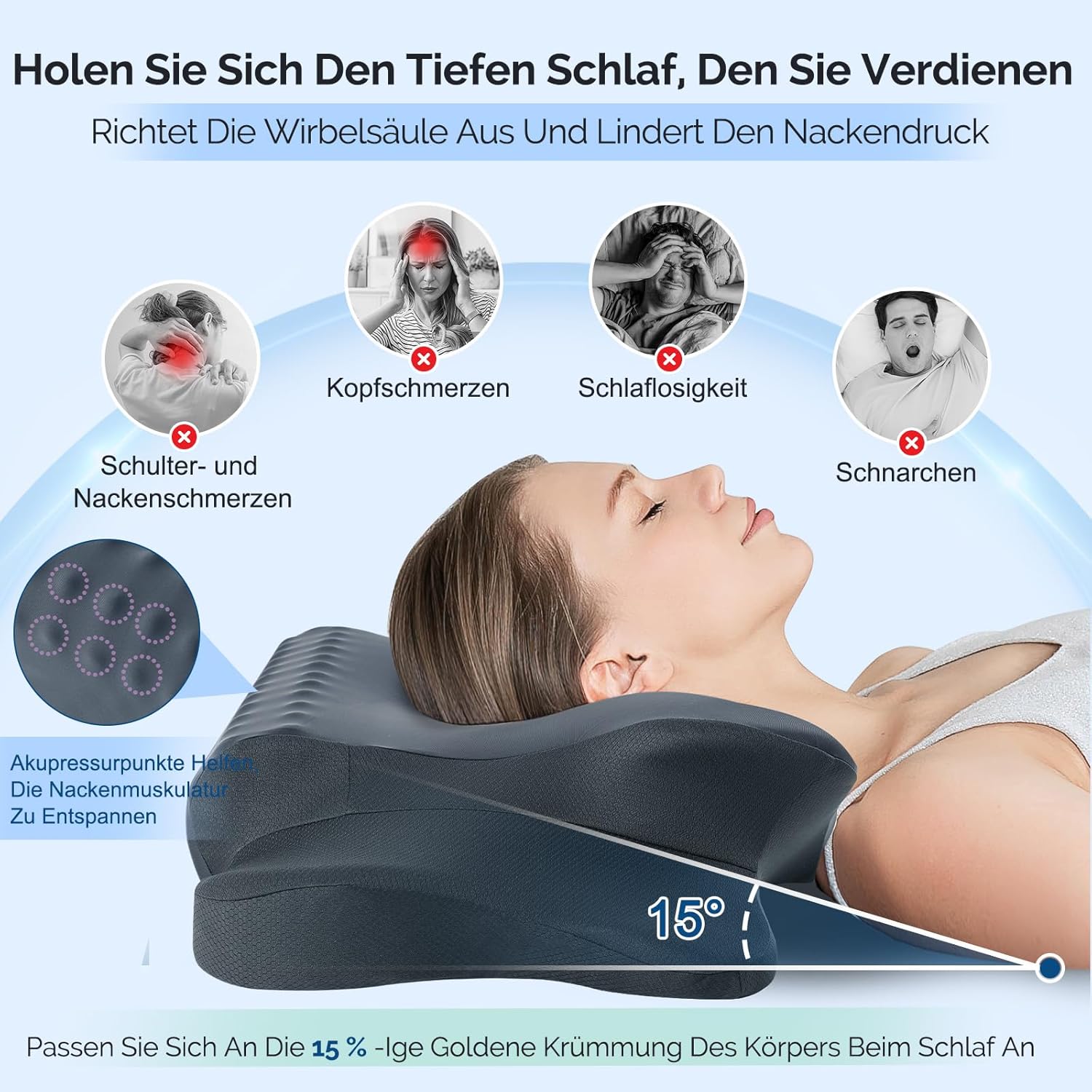 Thumbnail 2 de FAIORD Nackenkissen Memory Foam – Ergonomisches Kopfkissen für Seiten-, Rücken- und Bauchschläfer