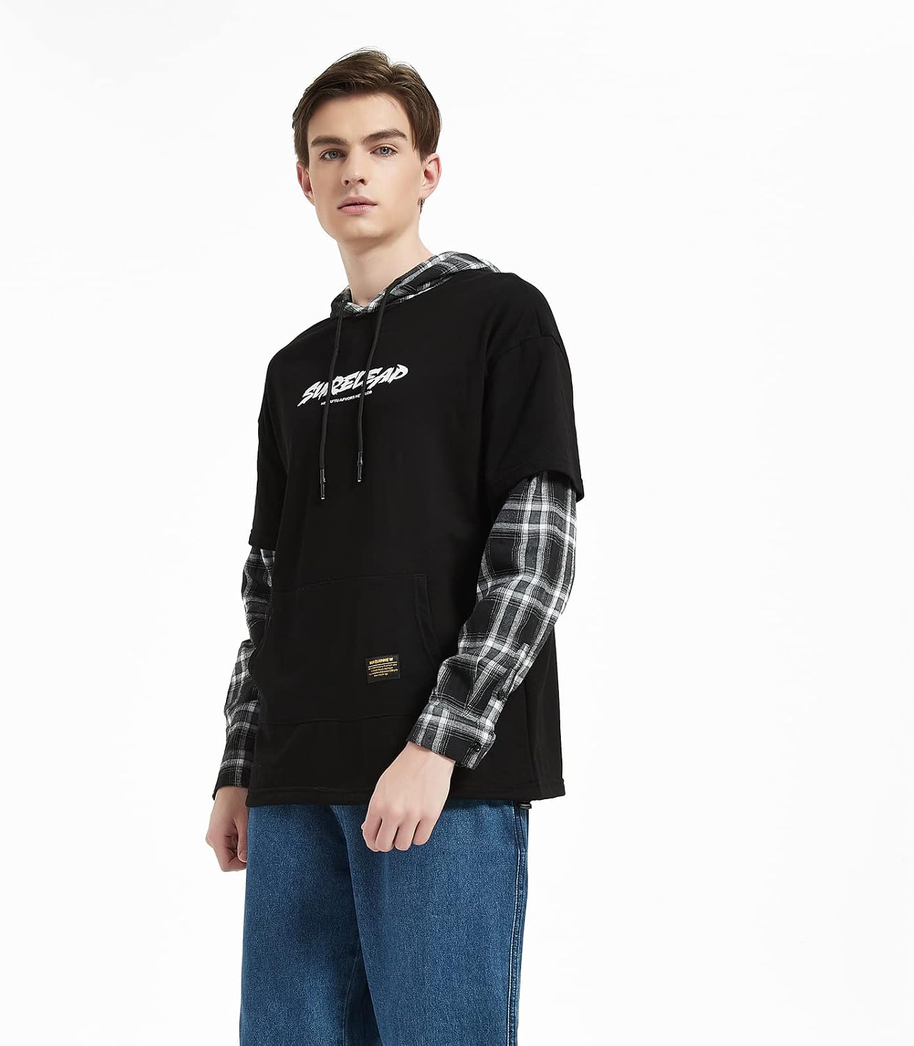 Detalle 2 de GURUNVANI Unisex Kapuzenpullover 20wy801 – Patchwork-Hip-Hop-Style aus Baumwolle/Polyester