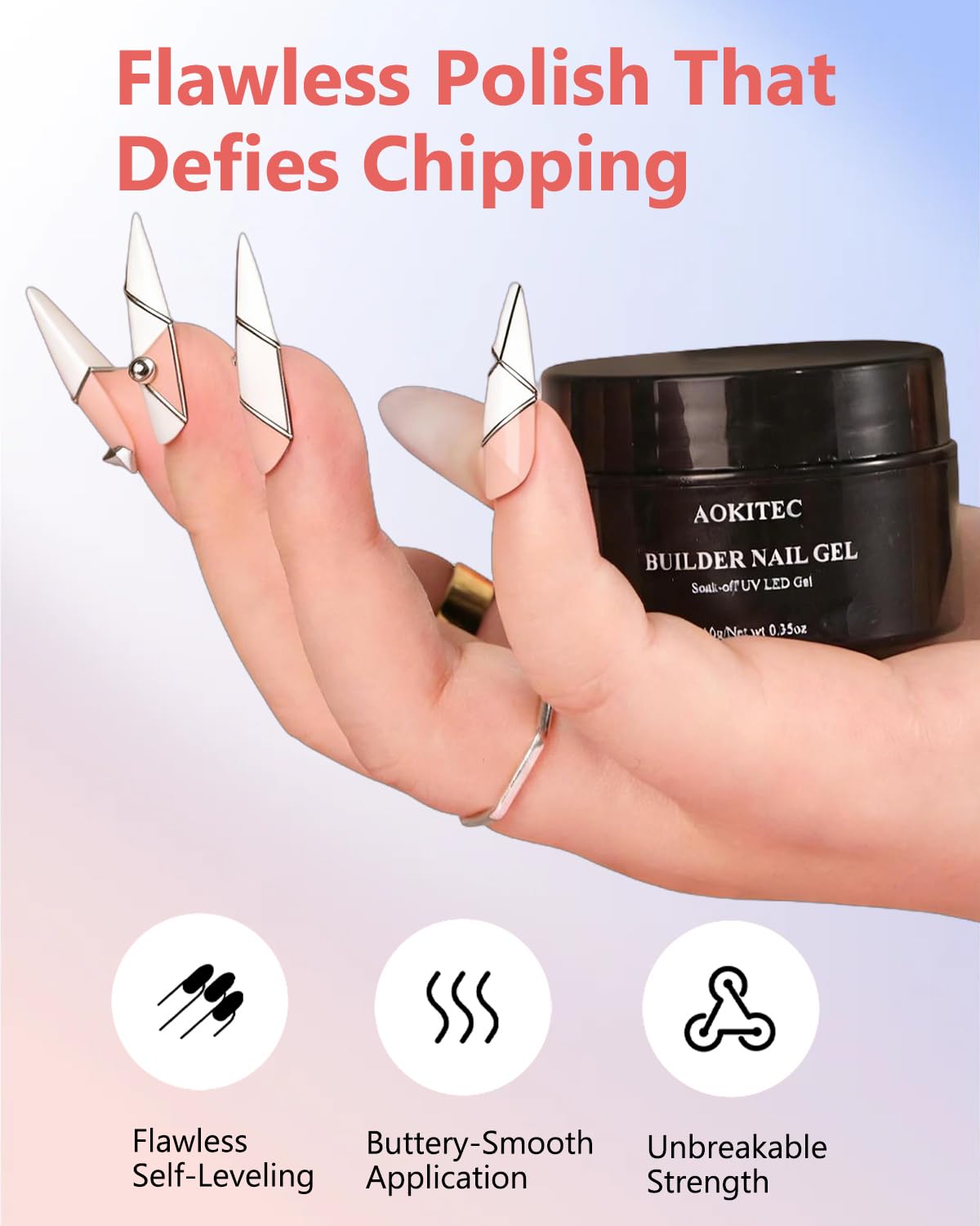 Thumbnail 6 de Aokitec Aufbaugel-Set für Gelnägel (No File & Self-Glättend) – UV-Gel in Nude und Weiß