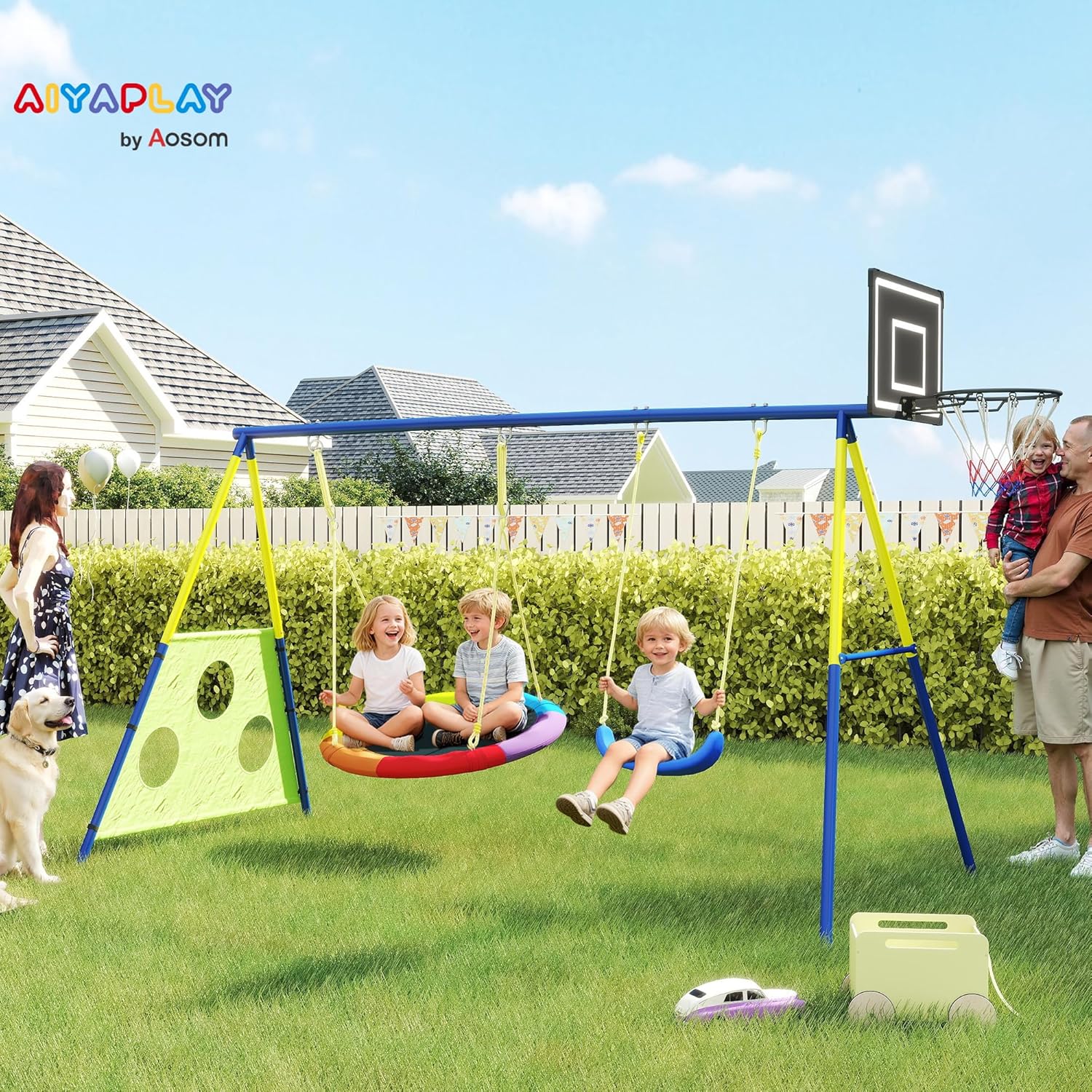 Detalle de AIYAPLAY Balançoire Portique Enfants 4-en-1 – jeu extérieur robuste pour 3–8 ans