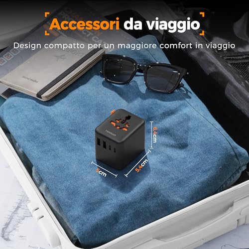Detalle de TESSAN Adattatore Universale da Viaggio 20W con 2 USB-C e 2 USB-A – 2500W Max