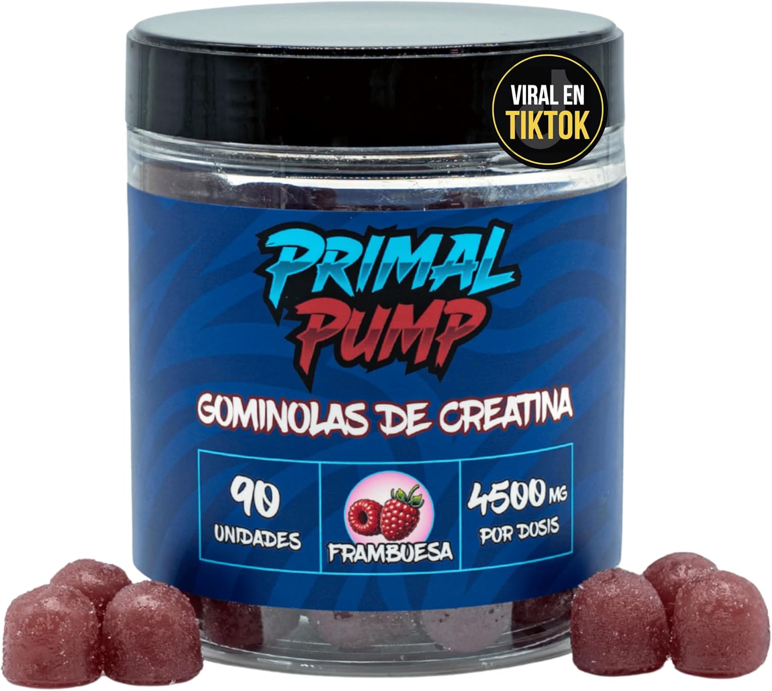 Detalle de Primal Pump Gominolas de Creatina Monohidratada 4.5 g – Frambuesa, Vegano y Sin Gluten