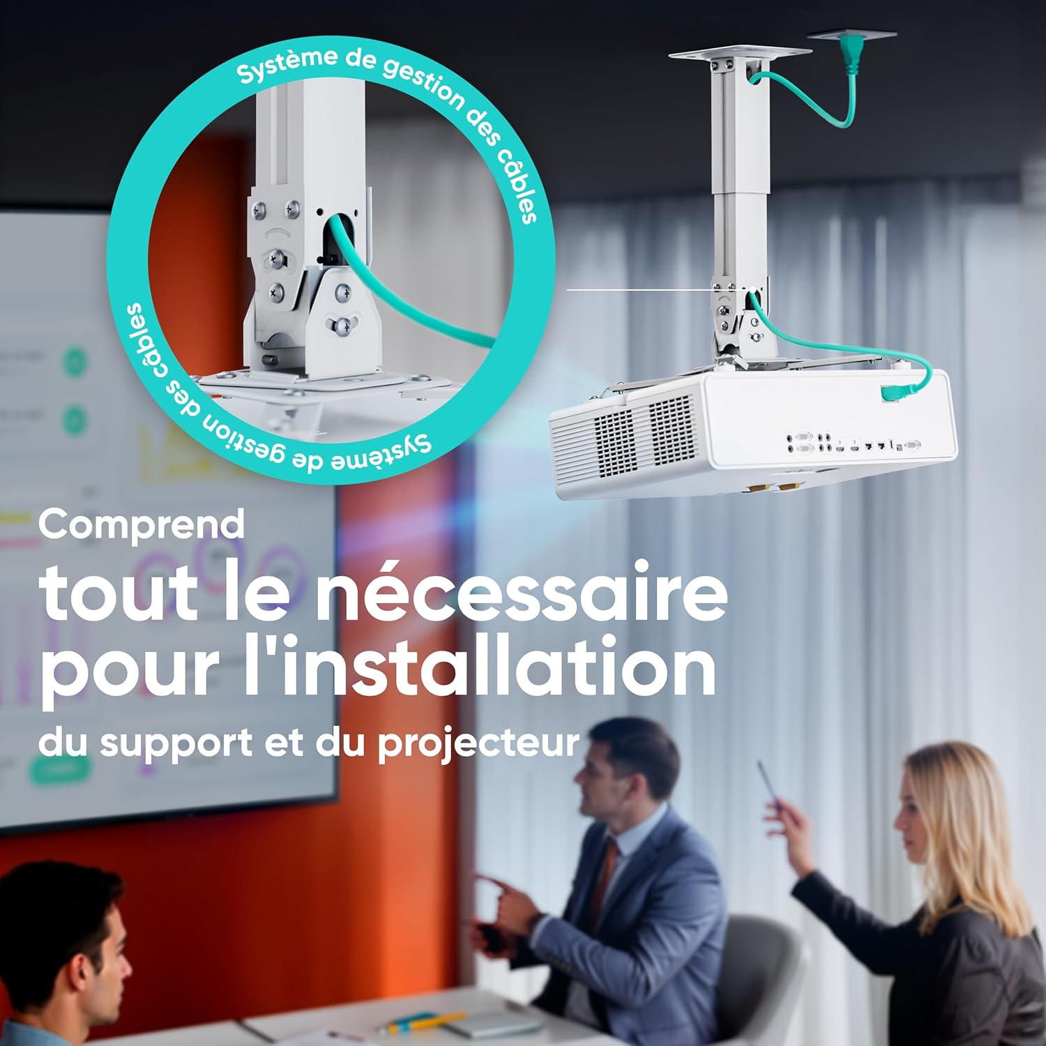 Thumbnail 4 de Support plafond & mural inclinable ONKRON K3A-W pour vidéoprojecteur (jusqu’à 10 kg)