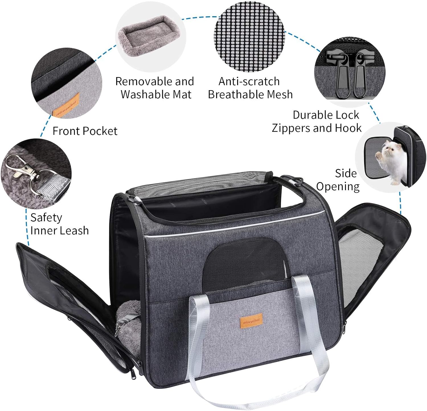 Detalle 2 de Morpilot Pet Carrier Bag – Portable Cat Carrier with Top and Side Openings