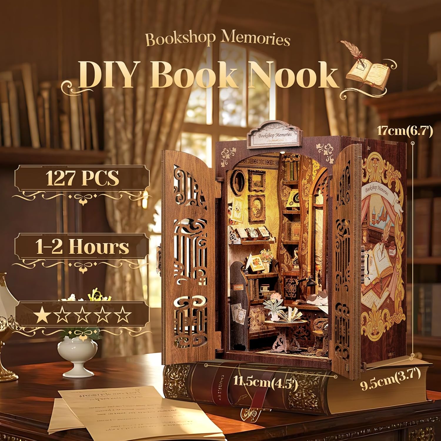 Thumbnail 1 de CUTEBEE DIY Book Nook Kit: Miniature Bookshop Memories with Sensor LED Light