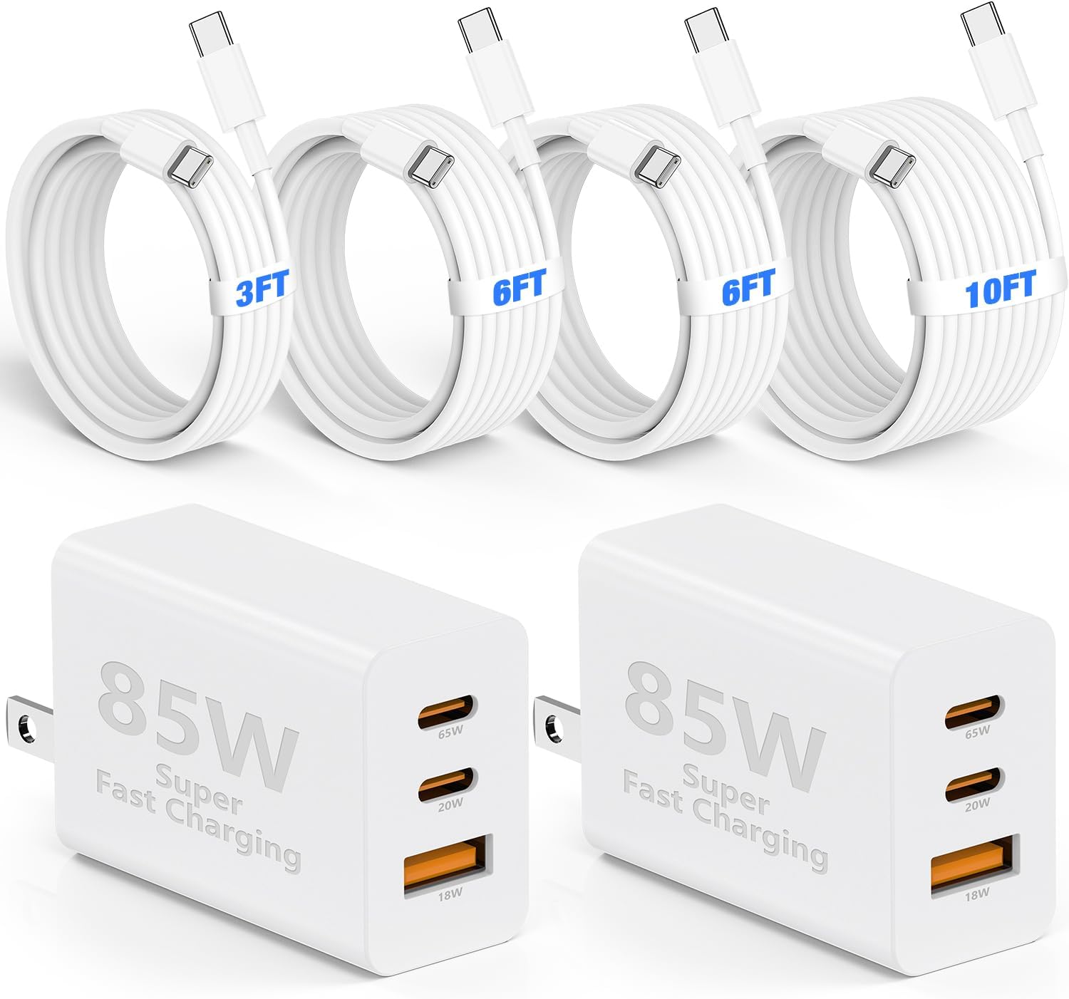 Detalle de Essri DP-A127G65 85W 3-Port GaN USB-C Charger Set with Four Cables