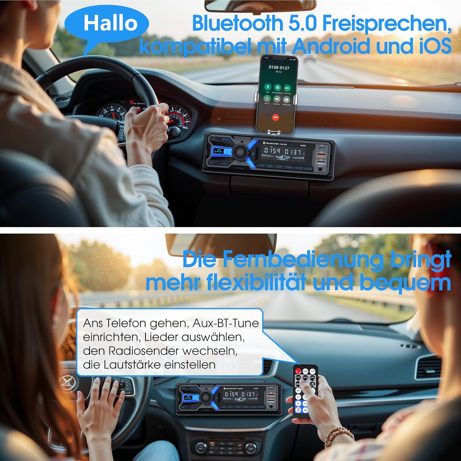 Thumbnail 2 de CENXINY RDS 1-DIN Bluetooth Autoradio mit Bluetooth 5.0, DSP & Typ-C-Ladeanschluss (RDS, 30 Sender)