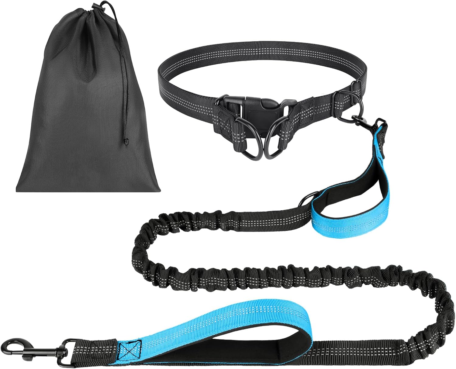 Detalle de OFFCUP Main Libre Chien — Laisse Canicross mains libres avec ceinture réfléchissante (Bleu Clair)
