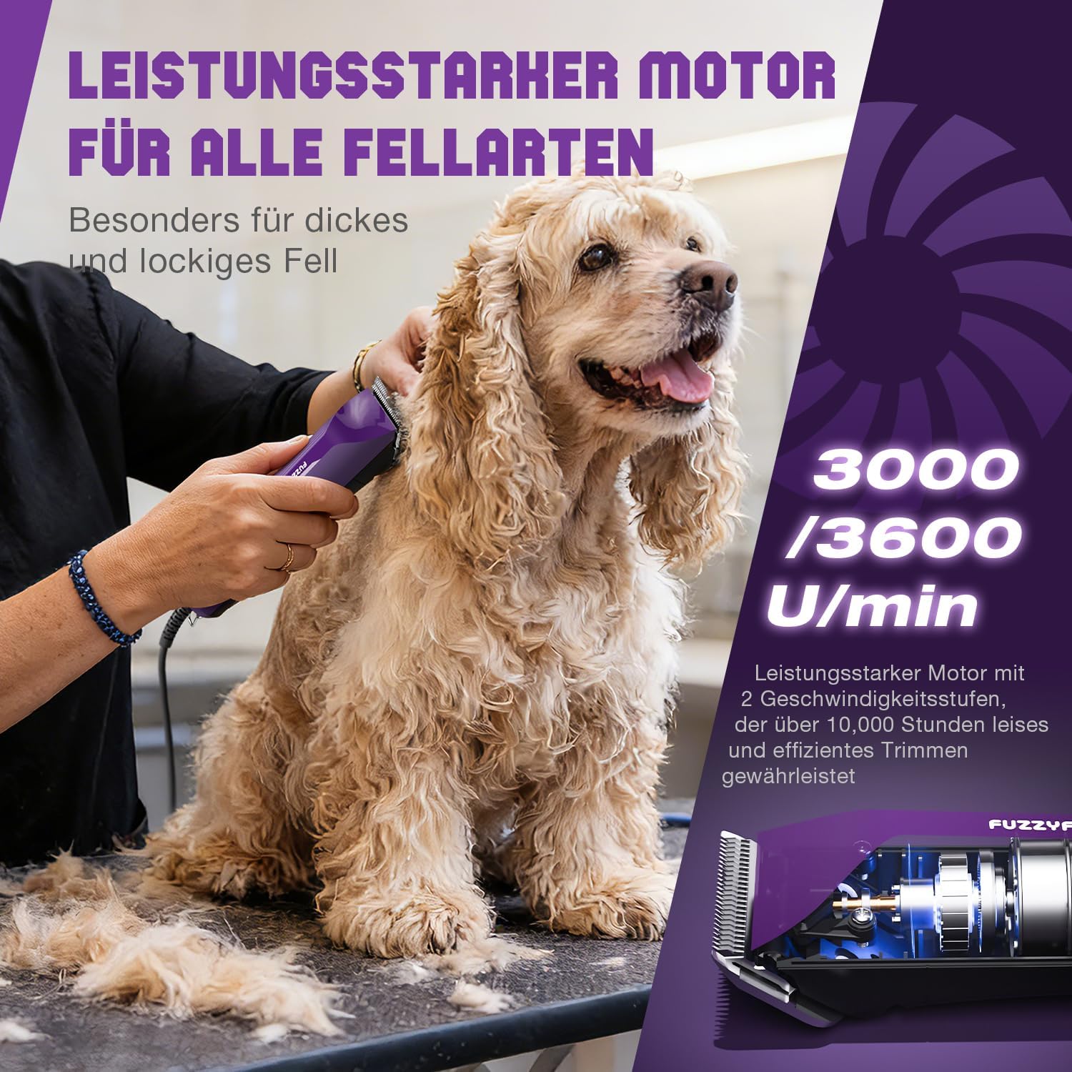 Detalle de FuzzyFix Hundeschermaschine Profi: leise, kühl und zuverlässig für dickes Fell