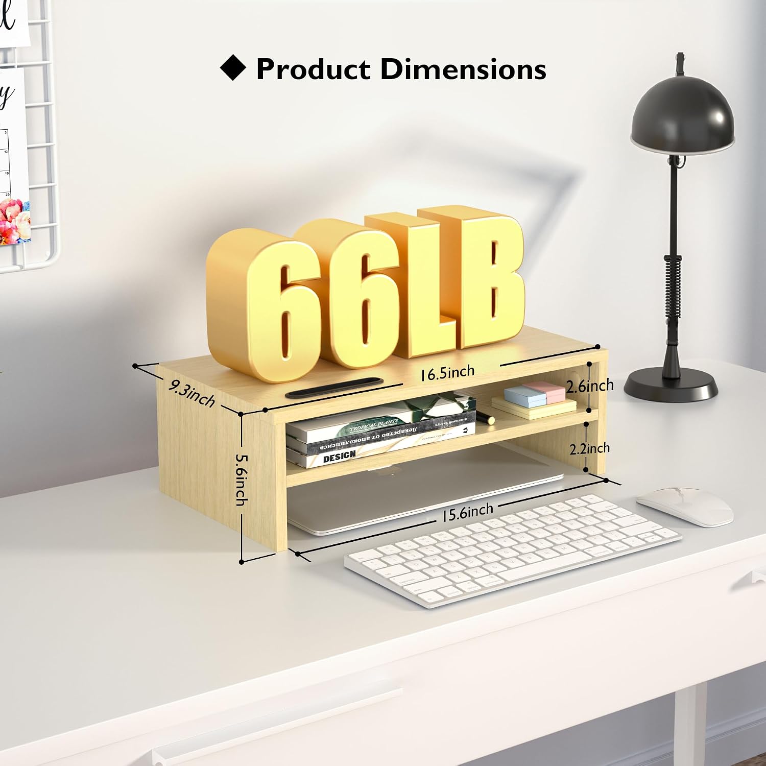Thumbnail 3 de BONTEC Wood Monitor Stand Riser (2-Tier) – Desk Monitor Stand with Smartphone Holder, Oak
