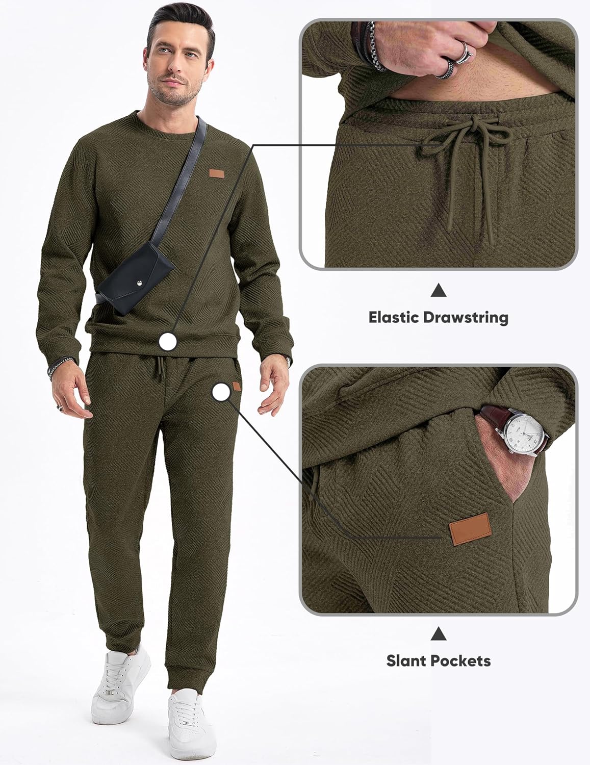 Thumbnail 4 de JMIERR Men's 2-Piece Knit Jacquard Tracksuit Set with Hooded Sweatshirt and Joggers