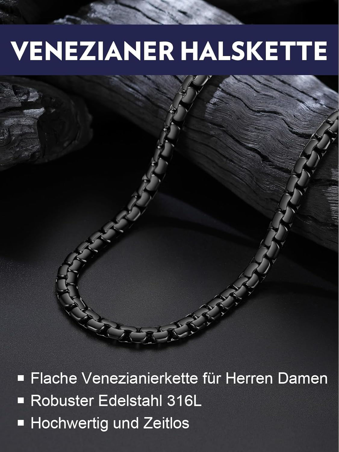 Thumbnail 2 de Bandmax Venezianer-Halskette aus 316L Edelstahl (Herren & Damen) – Gliederkette 2/4/6/8 mm, Länge 35–76 cm