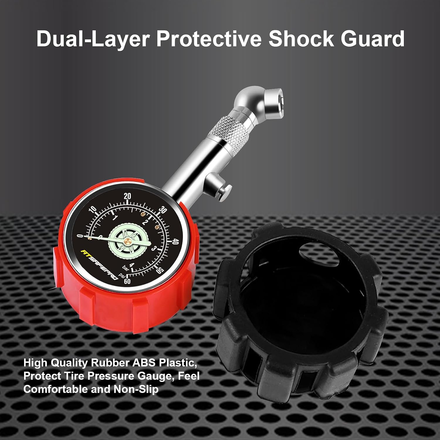 Detalle 2 de ATsafepro Tyre Pressure Gauge UK 4 bar / 60 psi with Glow Dial – Durable Mechanical Gauge for Cars, Trucks and Motorcycles