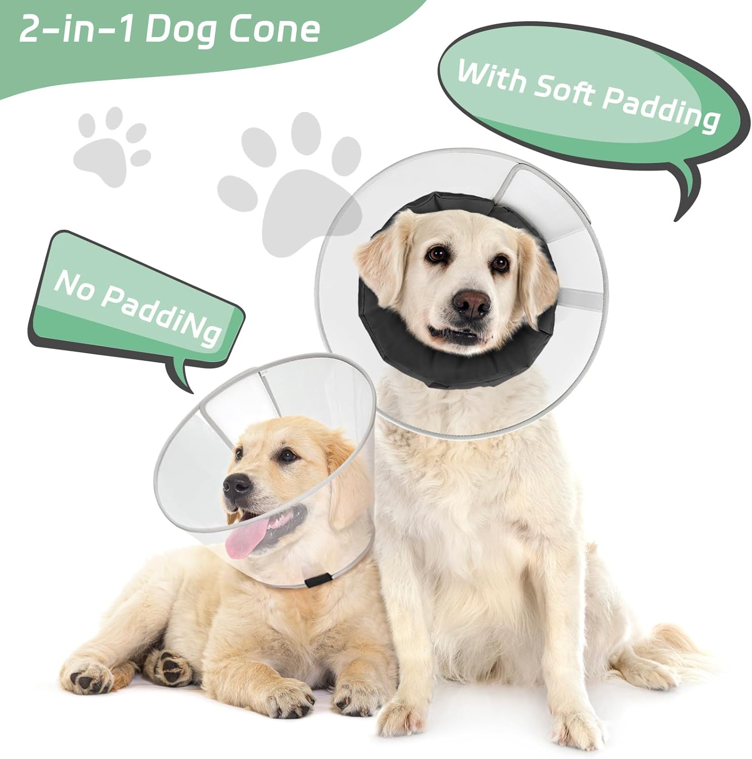 Thumbnail 1 de Supet Soft-Pad Cone Collar for Dogs (XS) – Clear Elizabethan Recovery Cone with Adjustable Fit