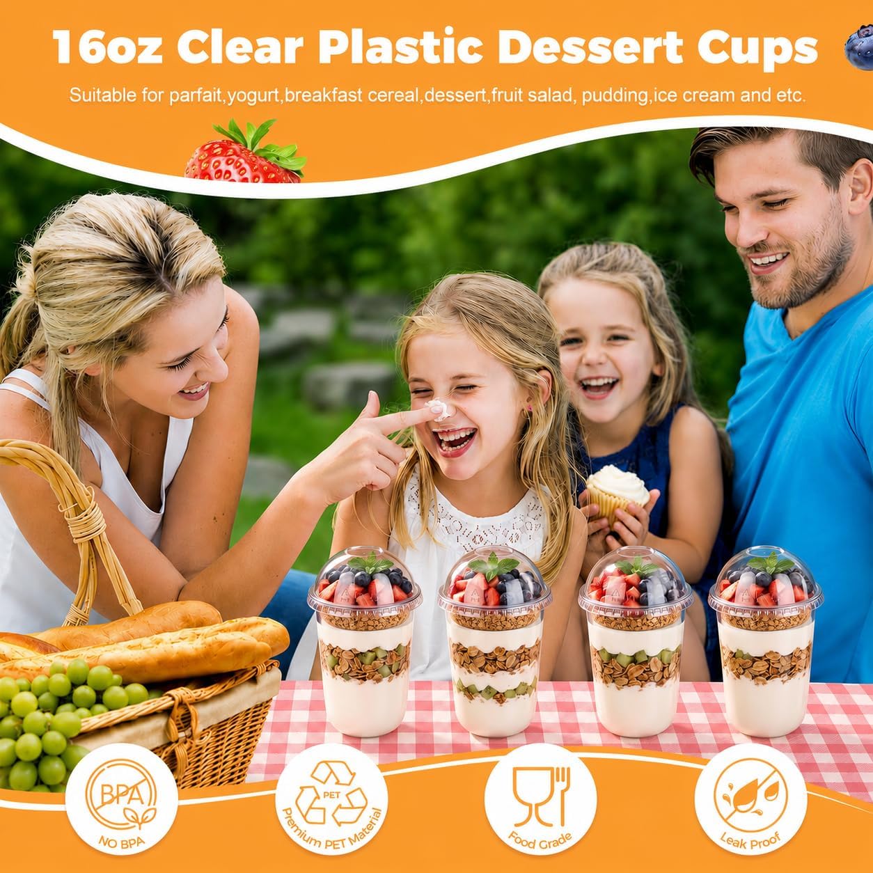 Thumbnail 6 de DI QIU REN DQR-CA-59-16U-Parfait Cups-50pc, 16 oz Clear Cups with Dome Lids