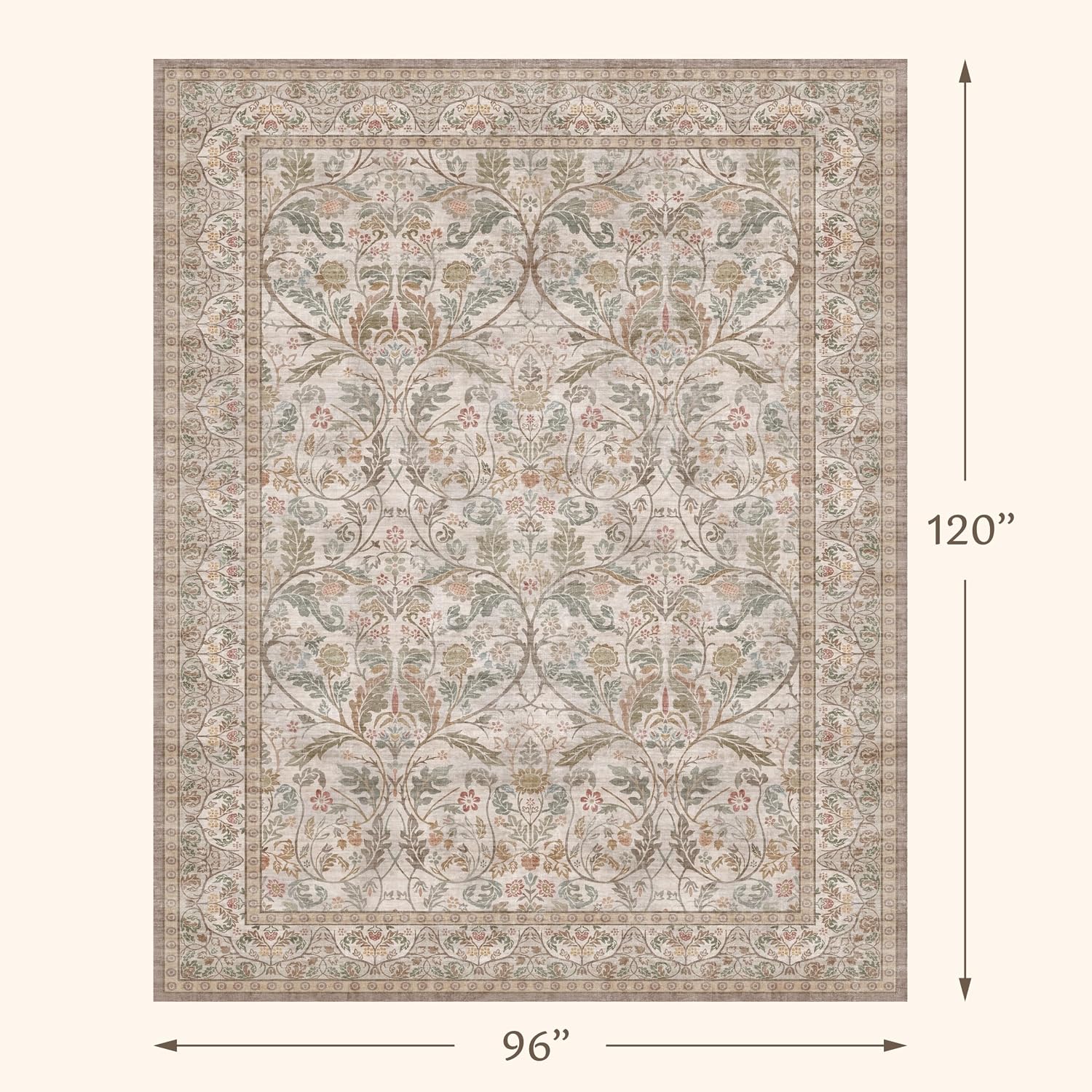 Detalle 2 de Evyhood EVY 001 Moss 8' x 10' Floral Washable Low-Pile Area Rug