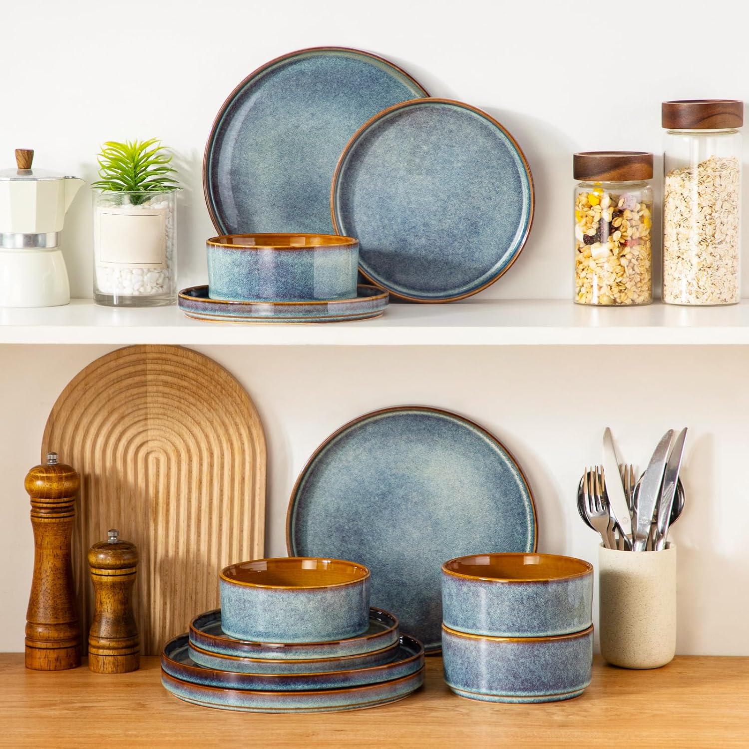 Thumbnail 4 de vancasso ONION Ceramic Dinnerware Set (12-Piece) with Reactive Glaze in Blue
