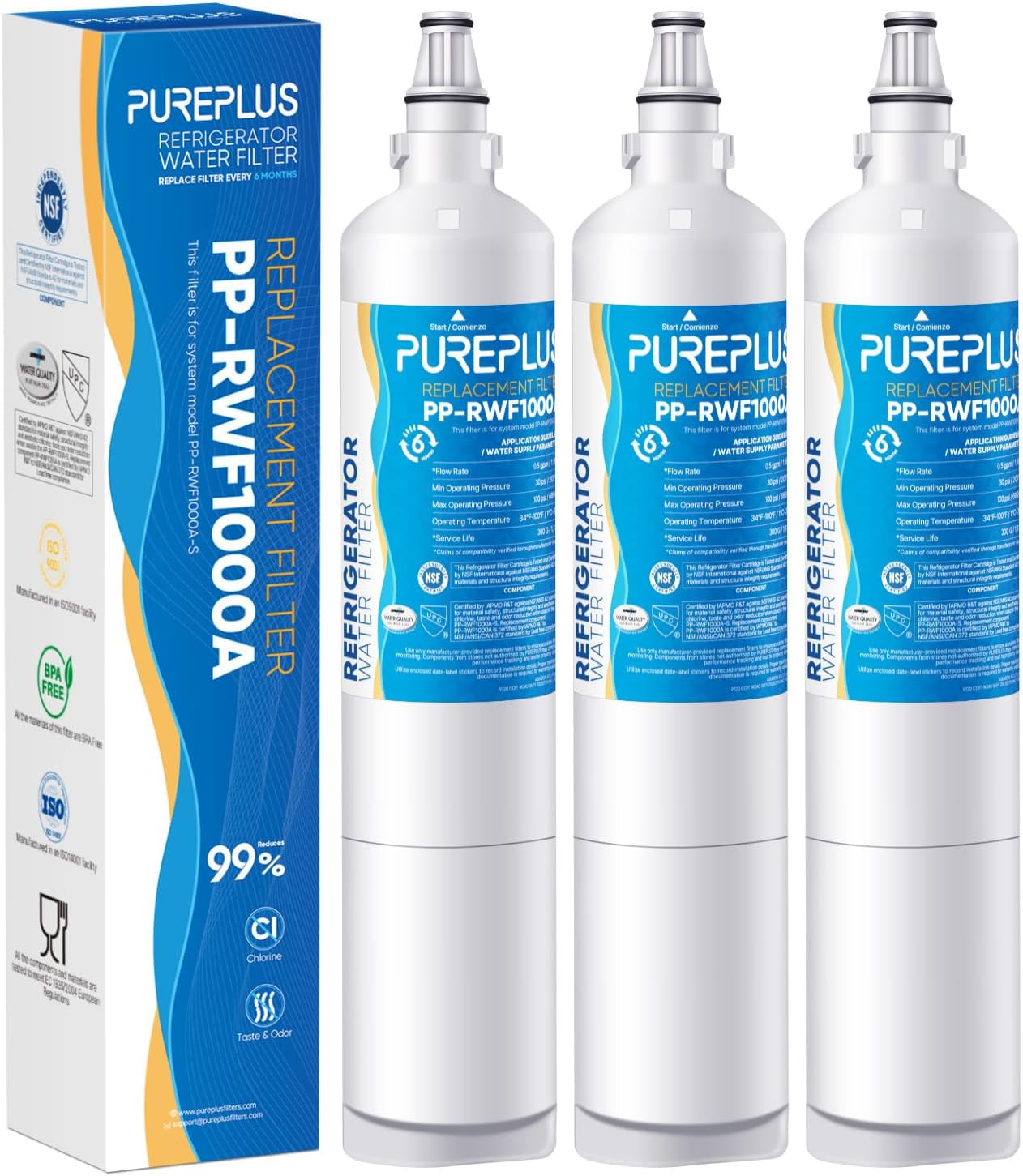 Detalle de PUREPLUS PP-RWF1000A Refrigerator Water Filter Replacement, 3-Pack