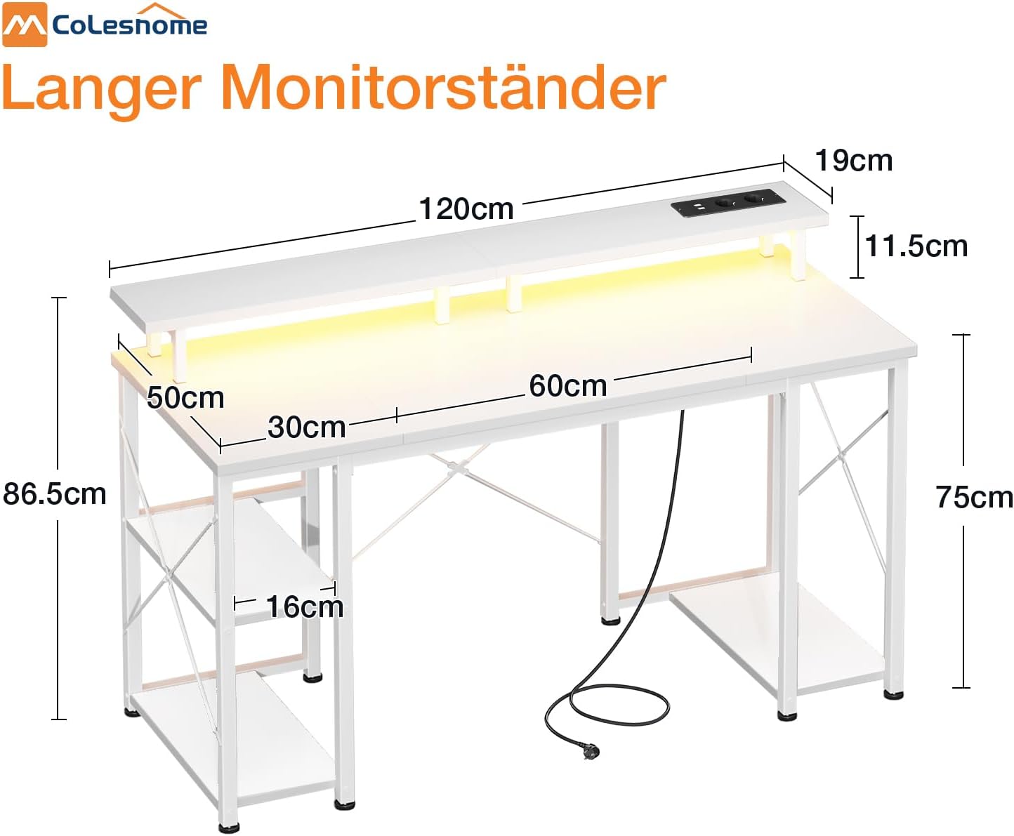 Detalle de Coleshome Gaming Tisch 120 x 50 cm mit LED