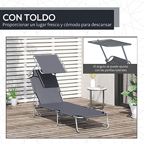 Thumbnail 5 de Outsunny Tumbona de jardín plegable con toldo desmontable y respaldo regulable