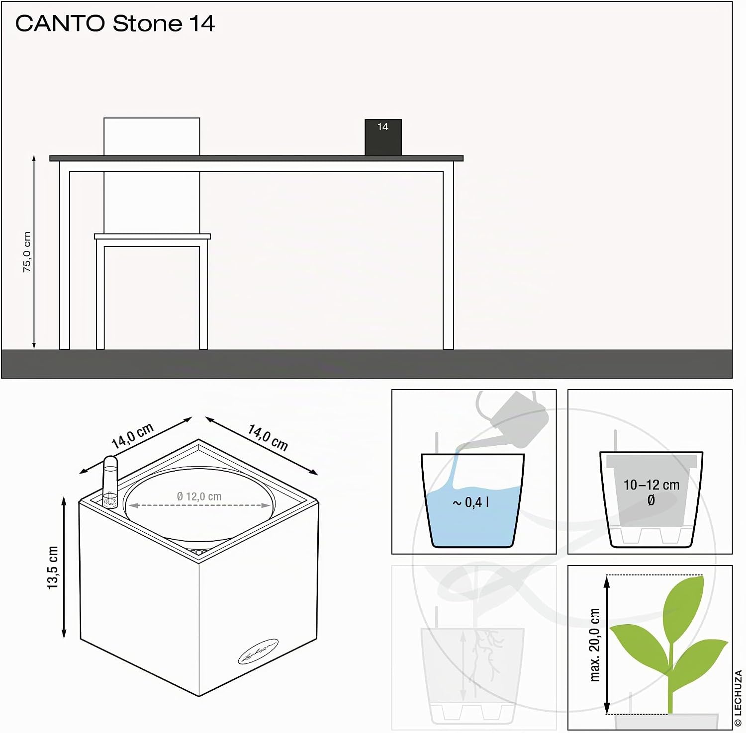 Detalle 1 de LECHUZA CANTO Stone 14 grigio pietra