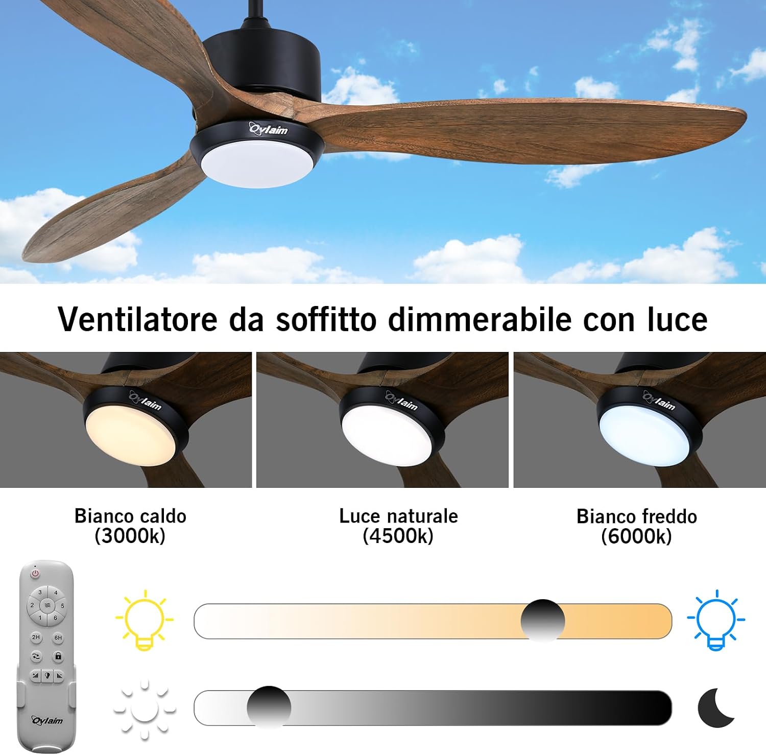 Detalle 1 de Ovlaim 132CM ventilatore a soffitto con luce