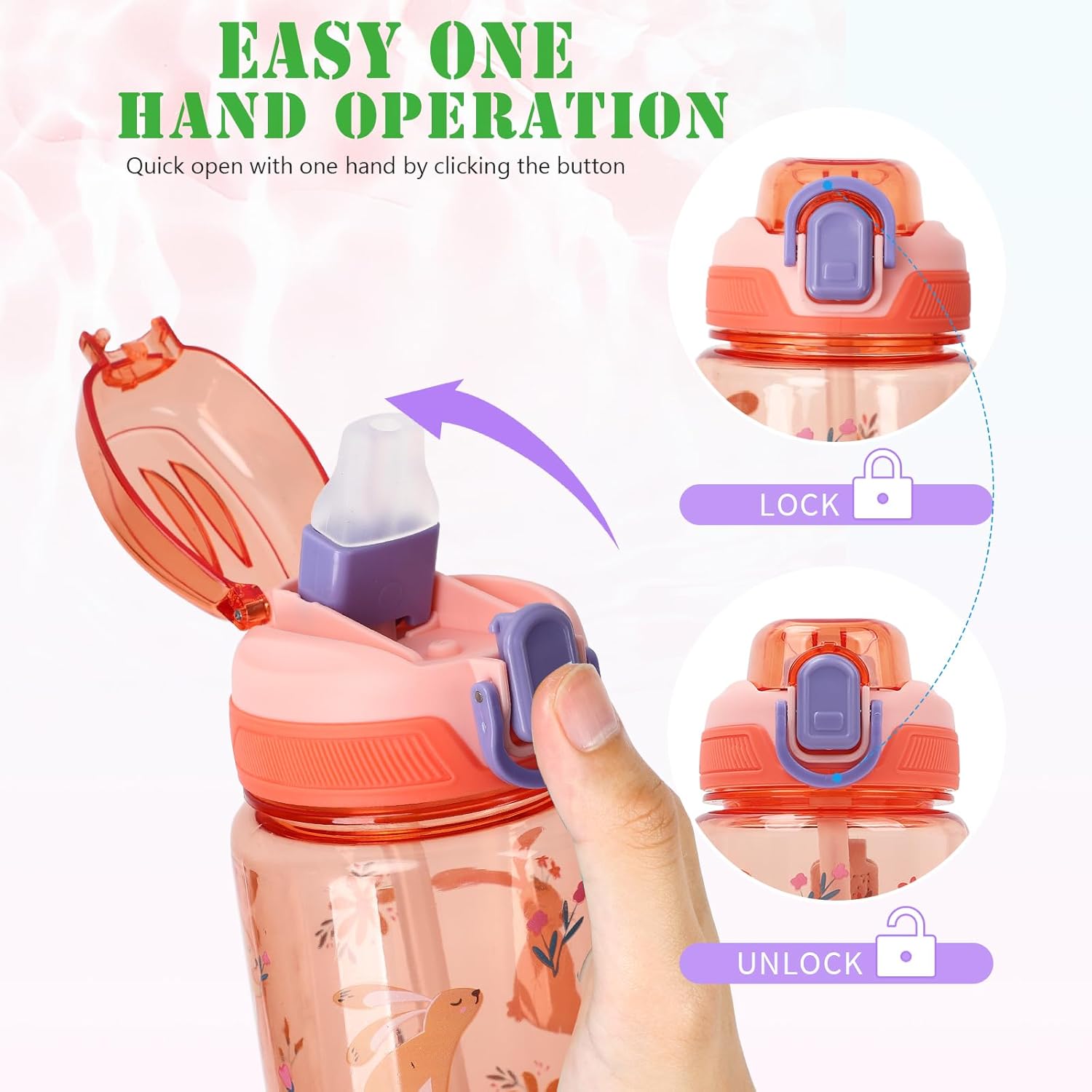 Thumbnail 2 de SUPPRUI Trinkflasche Kinder 600 ml – BPA-freier Tritan, Auslaufsicherer Strohhalm, Blue Whale