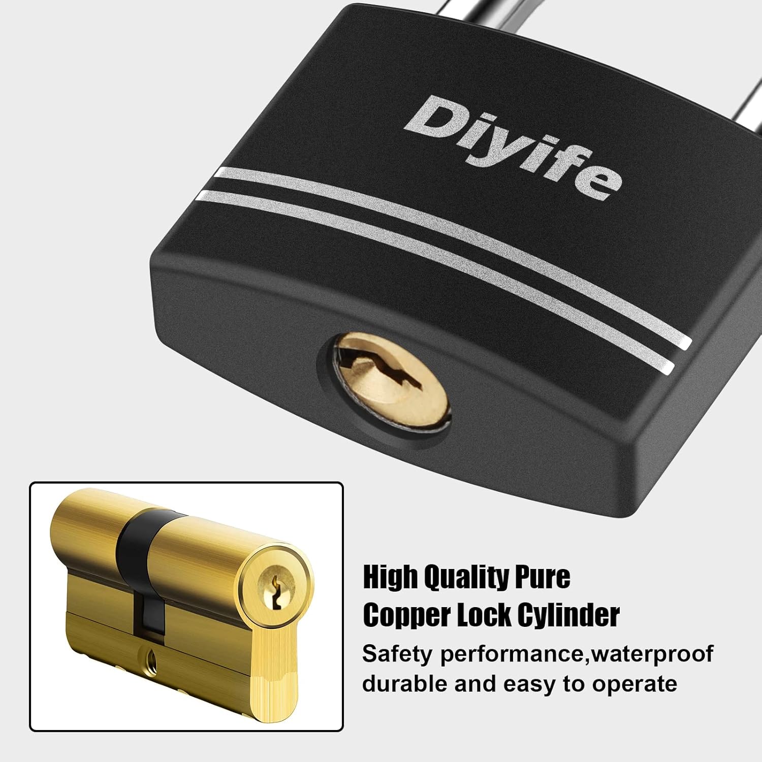 Thumbnail 2 de Diyife 2-Pack Aluminum Padlocks with Keys (40mm) – Anti-Rust, Weatherproof, 60mm Long Shackle