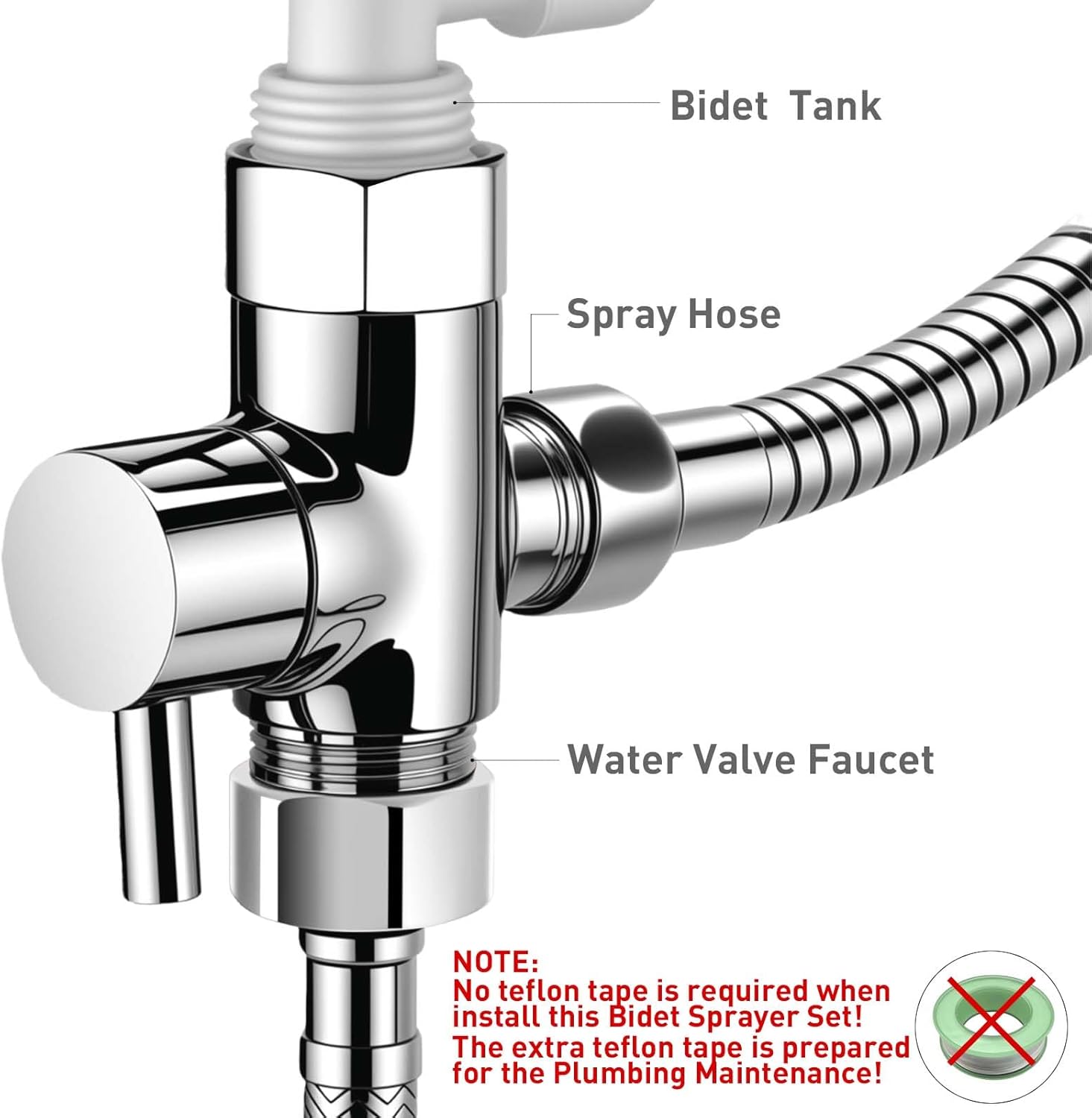 Thumbnail 3 de WEIDMAX Bidet-Handbrause aus Edelstahl mit 49-Zoll-Schlauch und Halterung inkl. T-Adapter (G1/2–3/8)