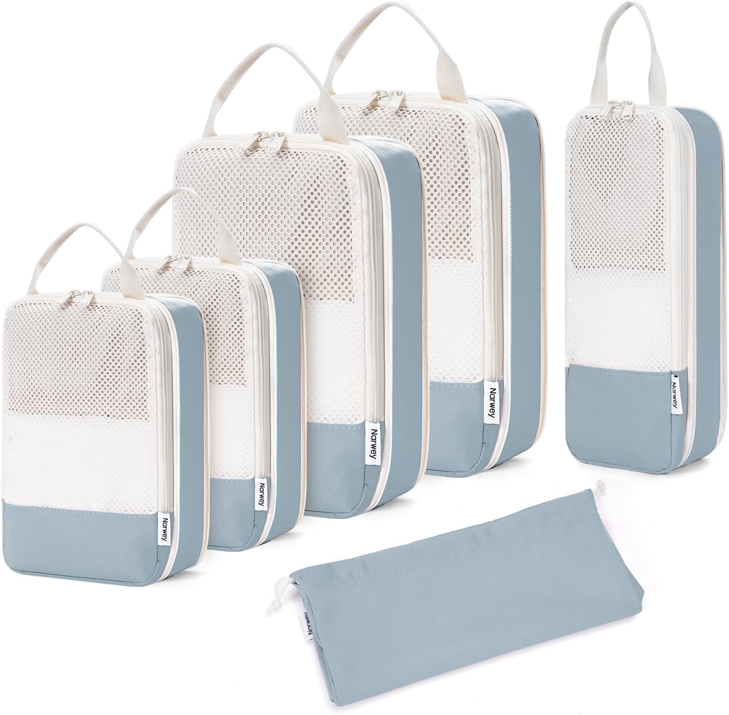 Detalle de Narwey 6‑Piece Compression Packing Cubes Set for Carry-On Luggage (Grayish Blue)