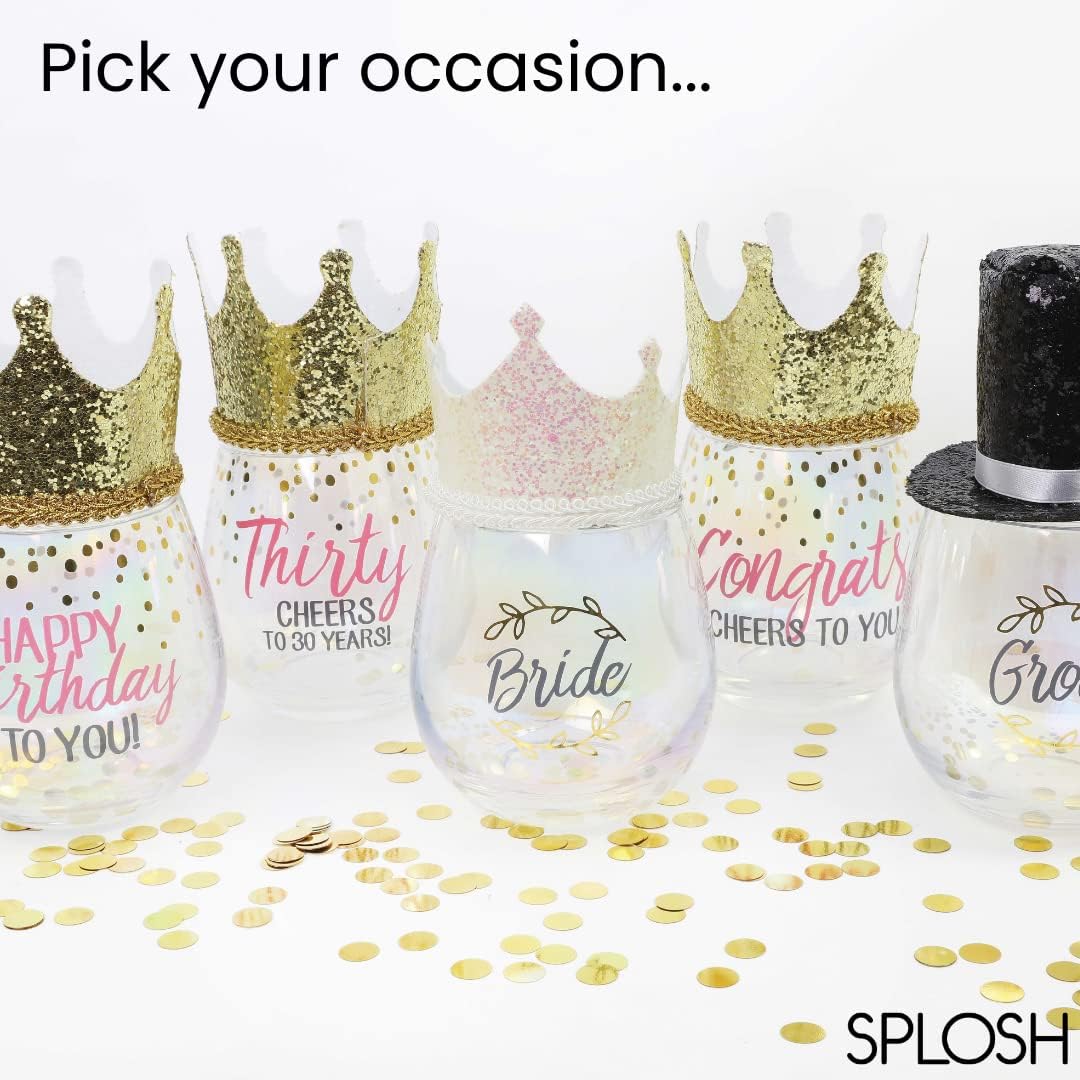 Thumbnail 4 de Splosh Celebration Glass stemless personalised drinking cup (16oz) with wearable party hat