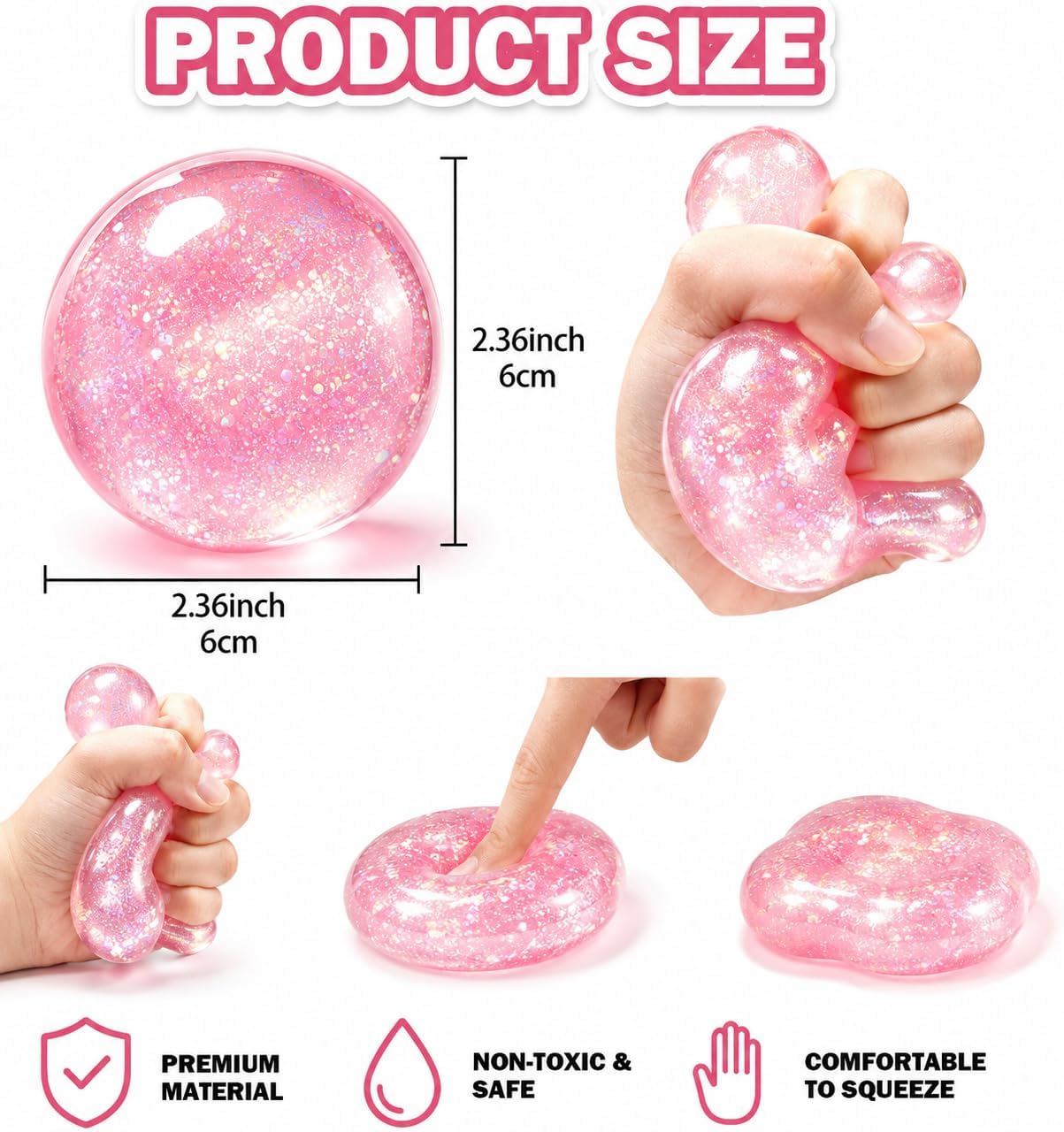 Detalle 2 de HFZCZW Coconut Oil Squishy Fidget Stress Ball, Glitter, No-Rebound